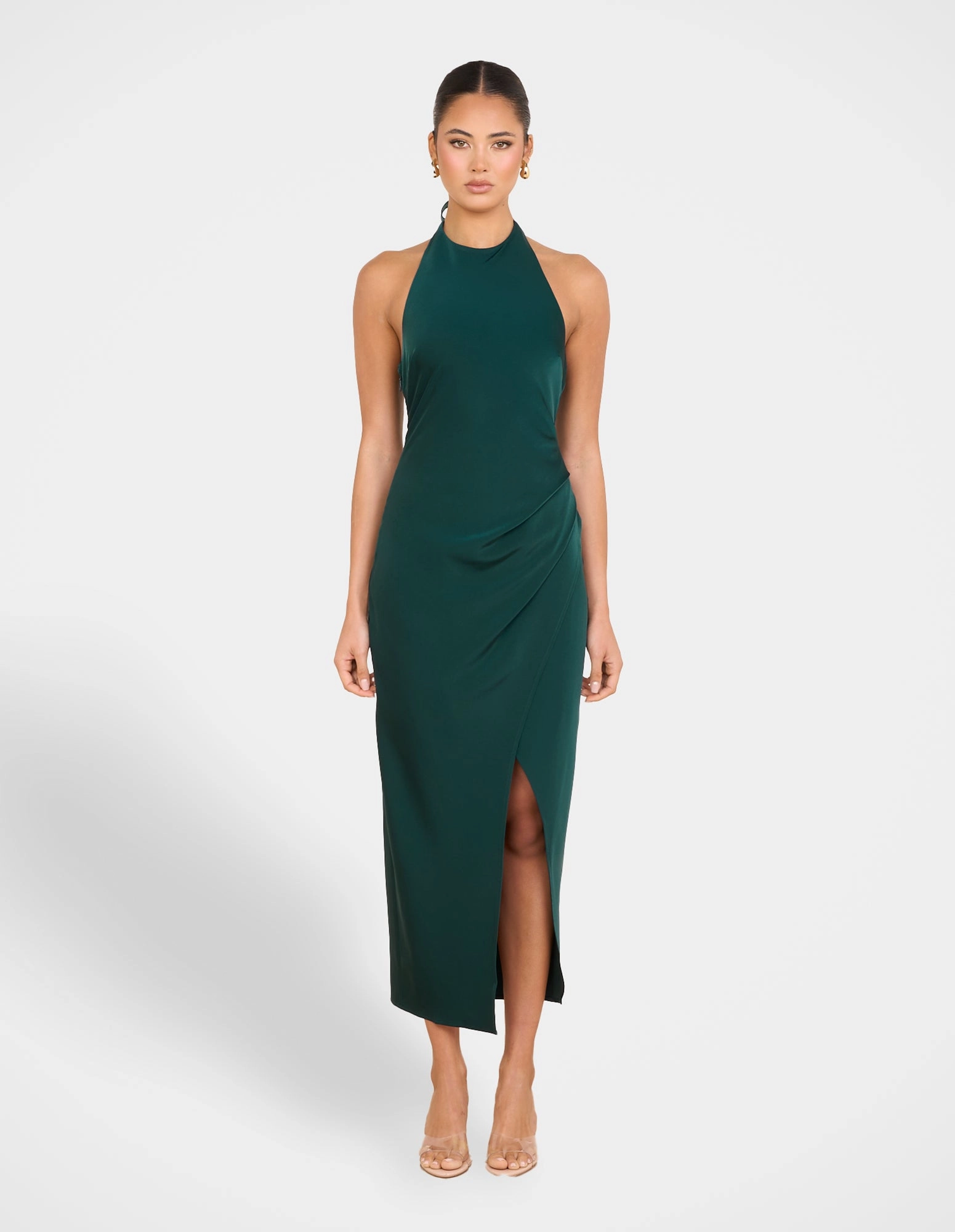 Niala Halter Satin Maxi Dress Frayed-Edge