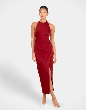 Joy Glow Everyday Piece Niala Halter Satin Maxi Dress