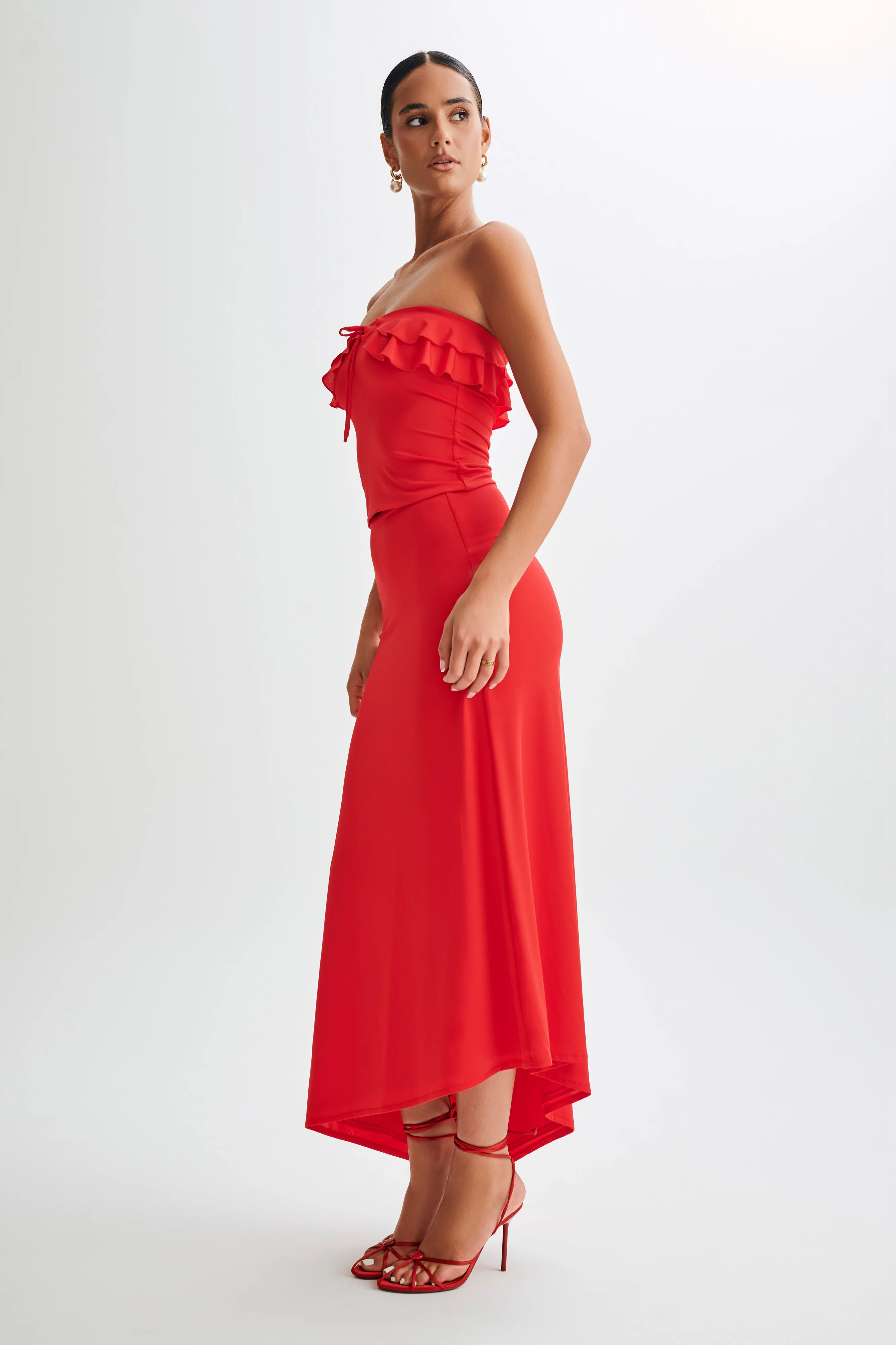 MultiPocket Non Binding Cuffs Bea Asymmetrical Slinky Maxi Skirt - Pomegranate