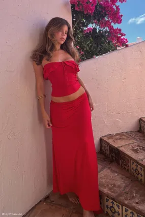 Bea Asymmetrical Slinky Maxi Skirt - Pomegranate Everyday Comfort Fit