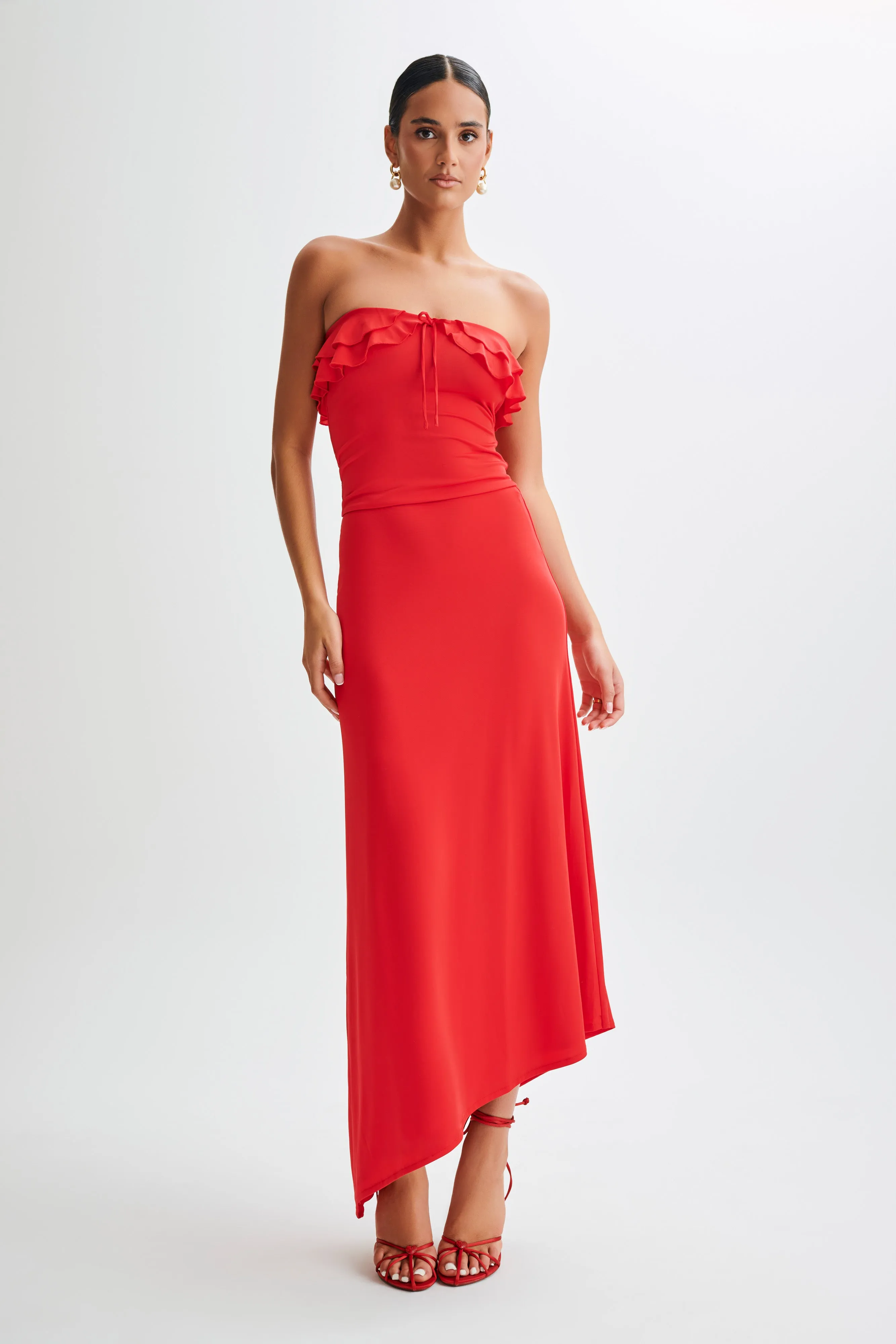 Bea Asymmetrical Slinky Maxi Skirt - Pomegranate Chilly Day Layers