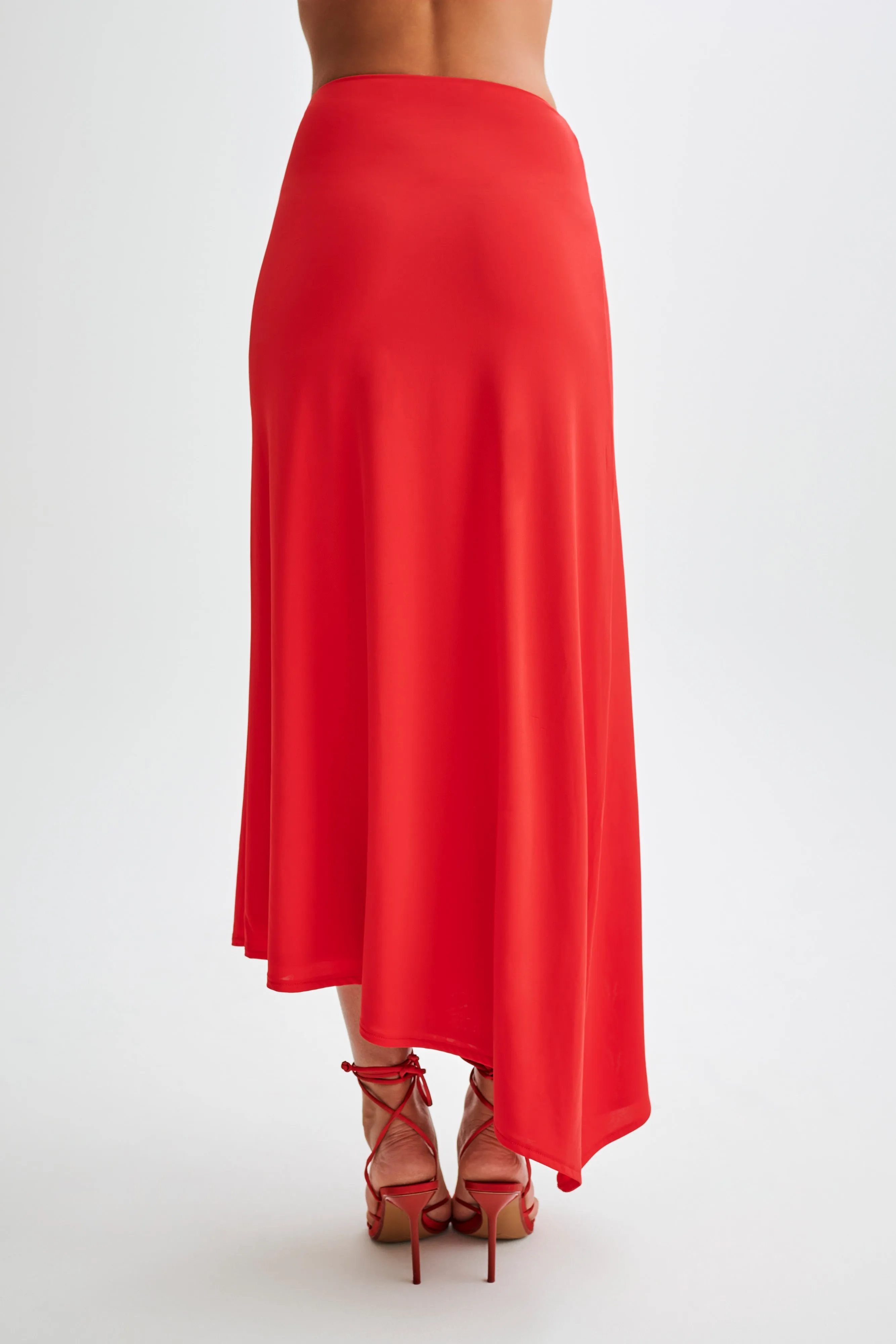 Relaxed Look Bea Asymmetrical Slinky Maxi Skirt - Pomegranate