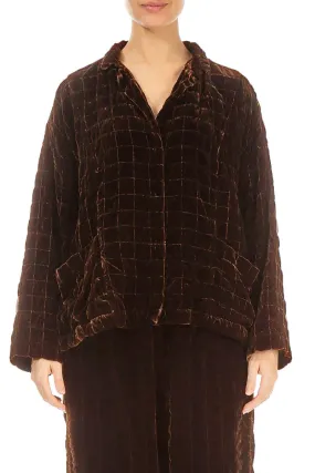 Aged Copper Pleated Silk Velvet Jacket Smooth Finish