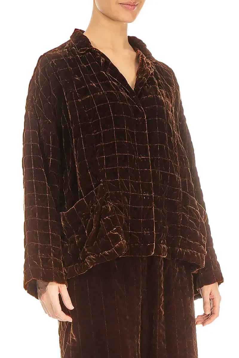 Quick Pull Zipper Reflective Detailing Aged Copper Pleated Silk Velvet Jacket
