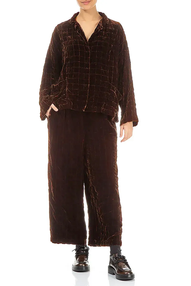 Aged Copper Pleated Silk Velvet Jacket Elegant Styling Adjustable hood design