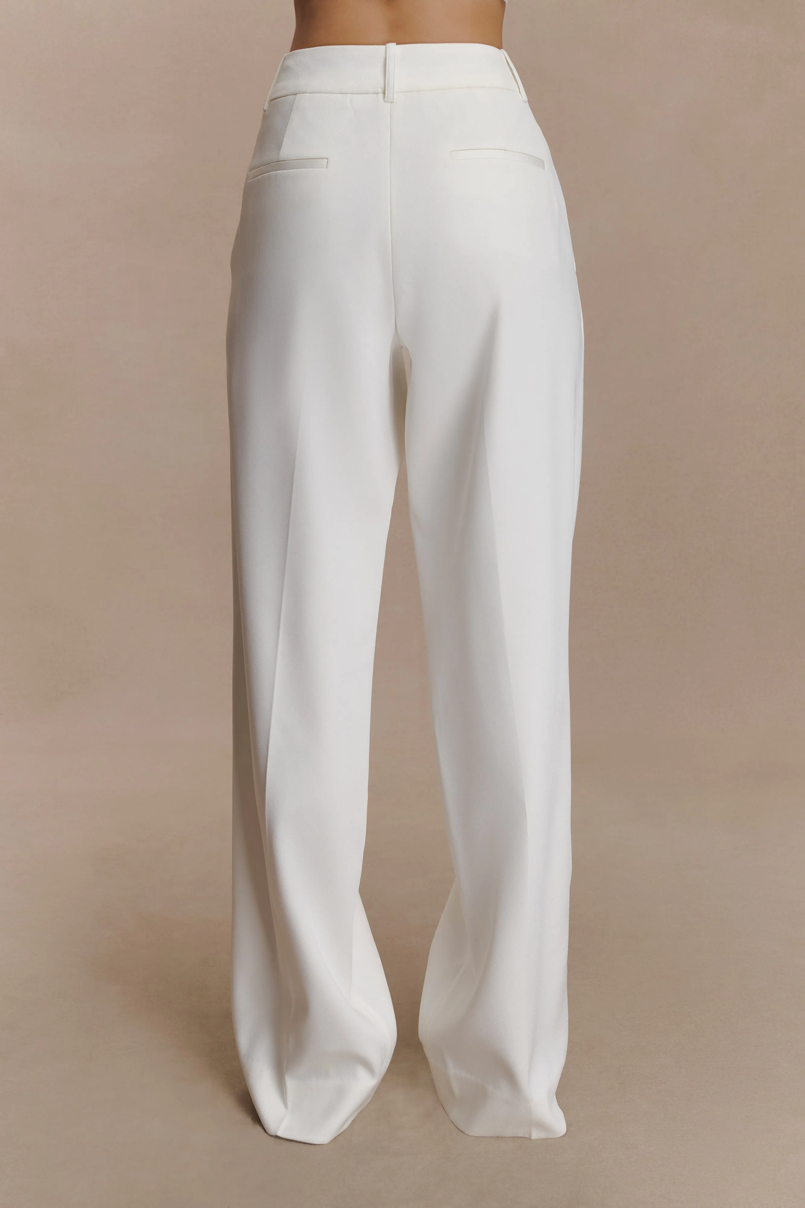 Flat waistband Fatima Satin Straight Leg Pant - White