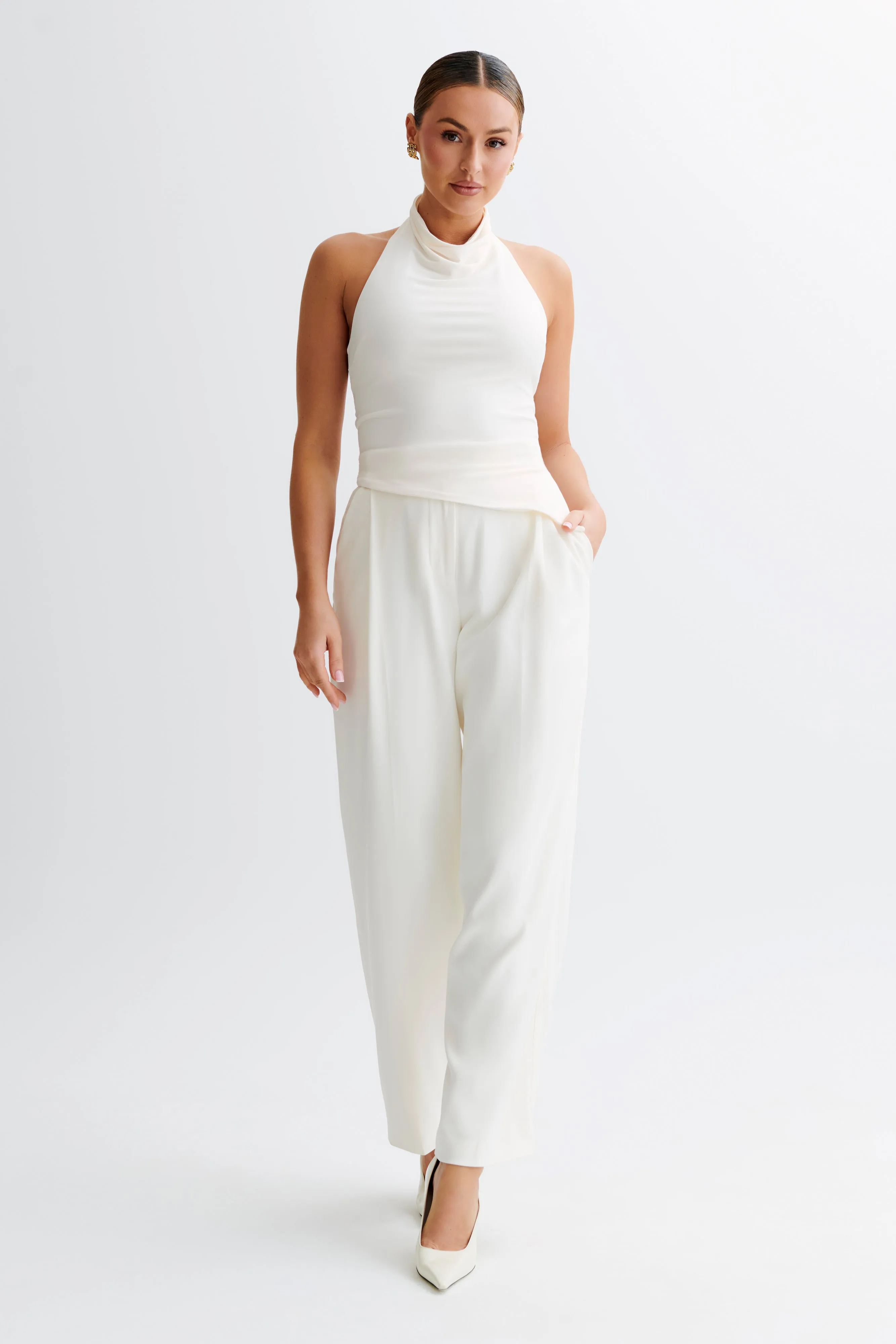 QuickRelease Fastener Durable Stitch Pattern Federica Slinky Halter Neck Top - Ivory