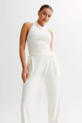 Federica Slinky Halter Neck Top - Ivory Sporty Style