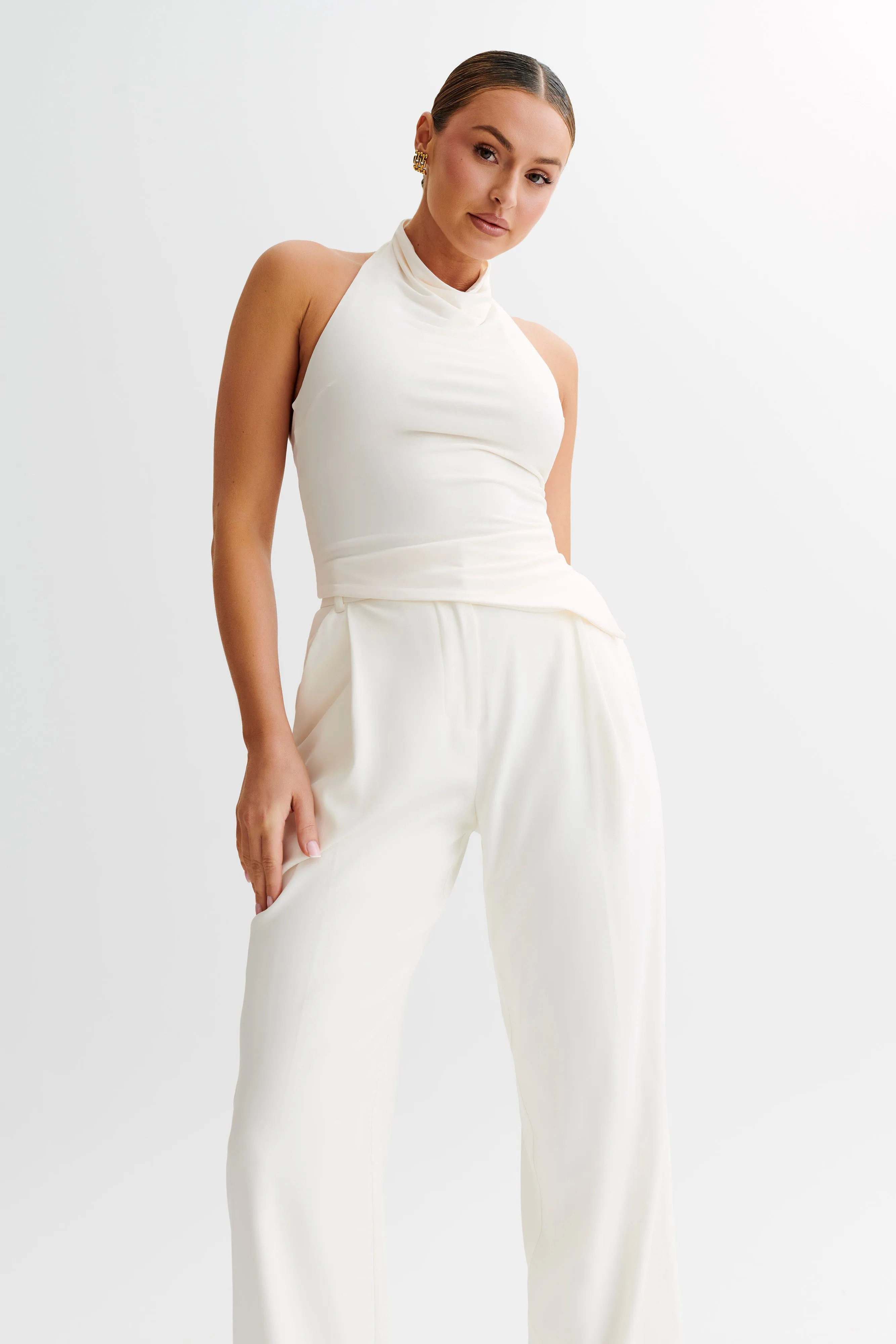 Federica Slinky Halter Neck Top - Ivory Sporty Style