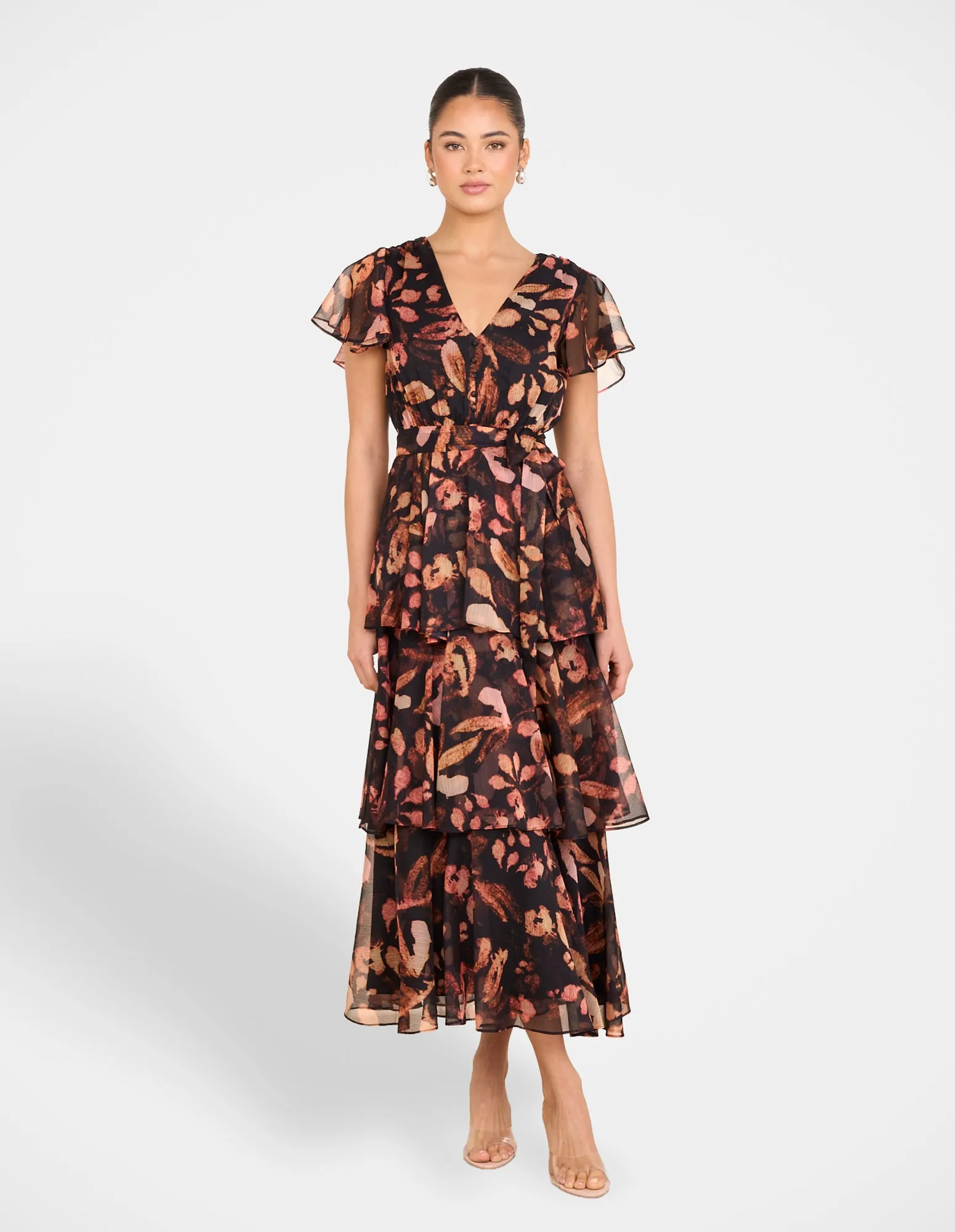 Light and Breezy Layered Style Felicia Frill Hem Maxi Dress