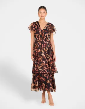 Light and Breezy Layered Style Felicia Frill Hem Maxi Dress