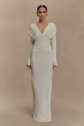 Feminine Details Calm Beauty Hayden Long Sleeve Plunge Maxi Dress - Ivory
