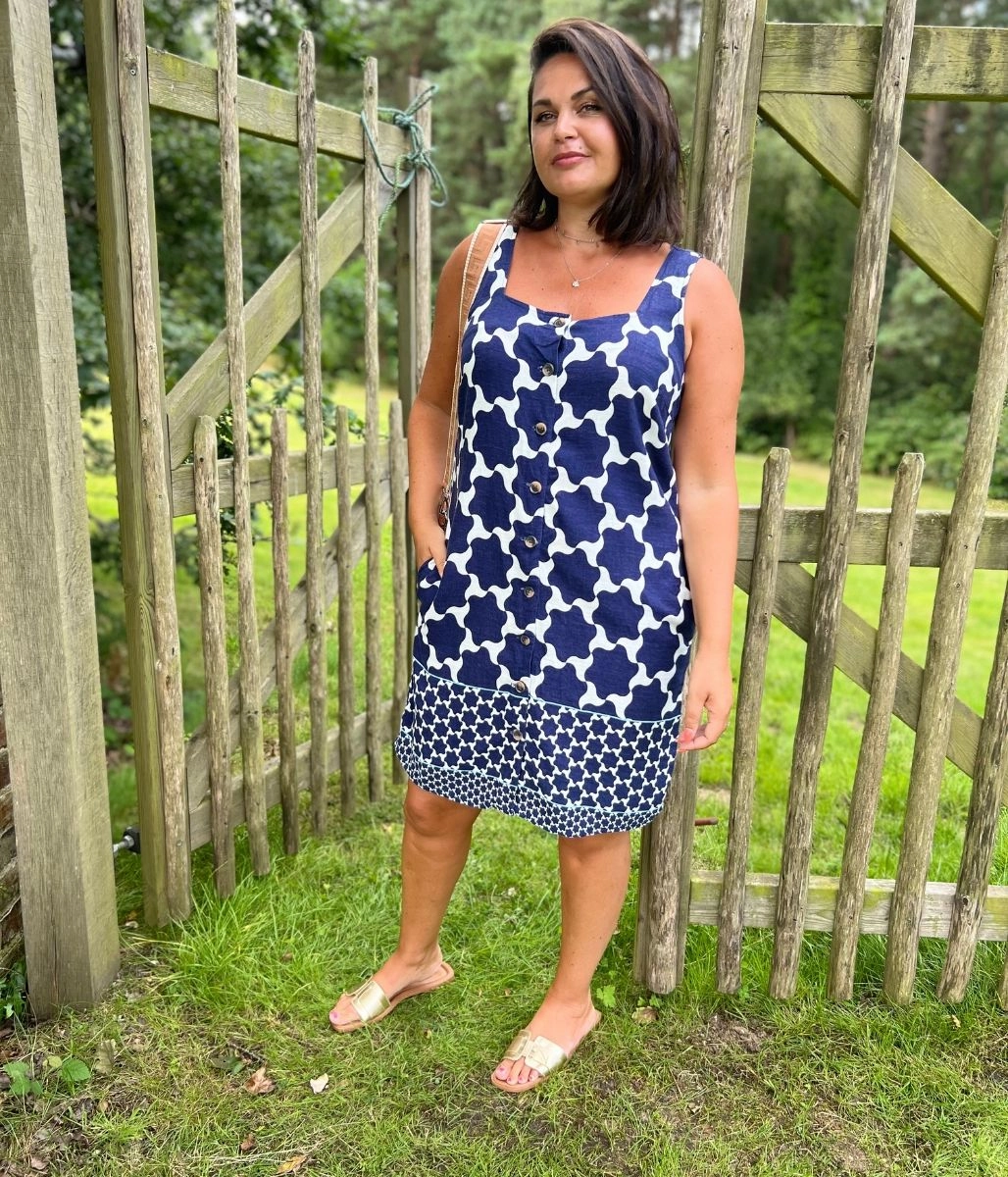 Navy Linen Blend Shift Dress Weekend Chic
