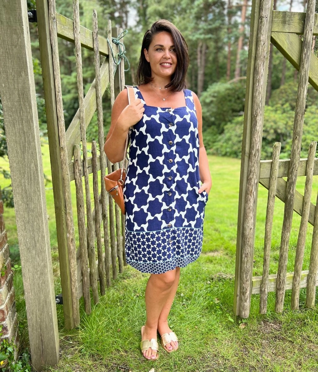 Navy Linen Blend Shift Dress Nordic Plain Retro Vibes
