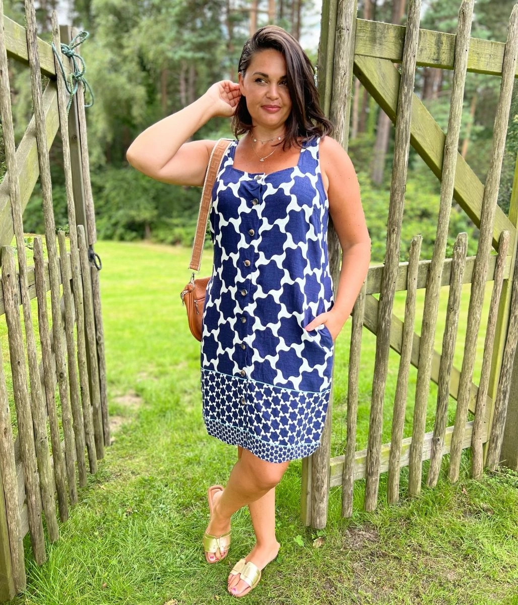 Navy Linen Blend Shift Dress City Flow