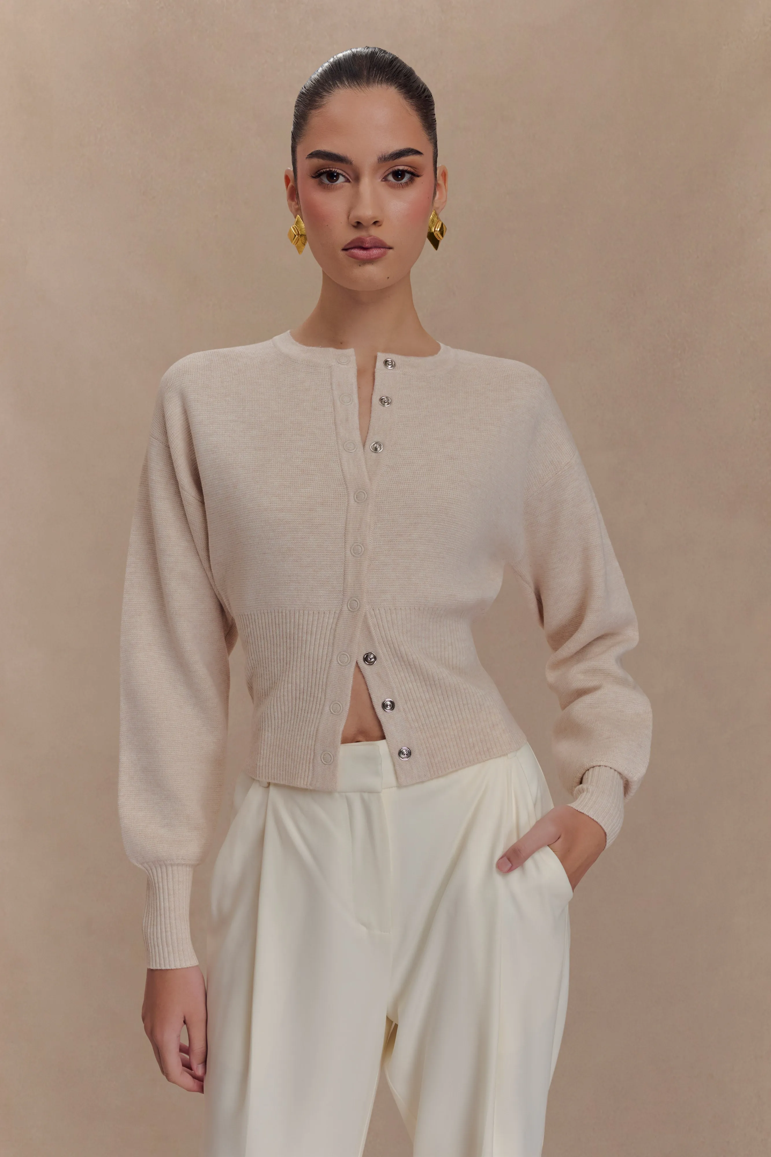 Ferne Button Up Knit Cardigan - Oat Marle Statement Outerwear YKK Fasteners