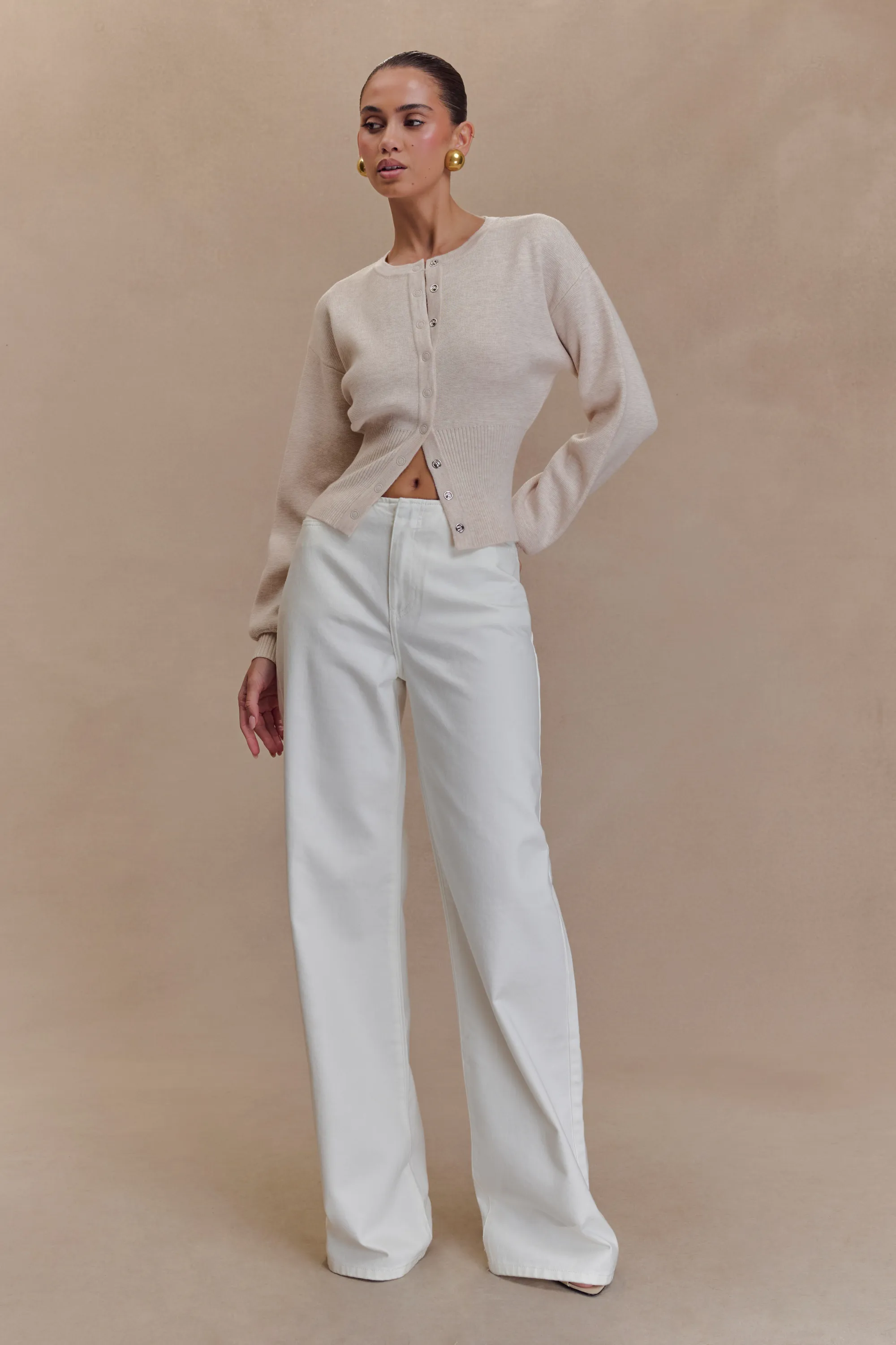 Heat Resistant Fabric Ferne Button Up Knit Cardigan - Oat Marle