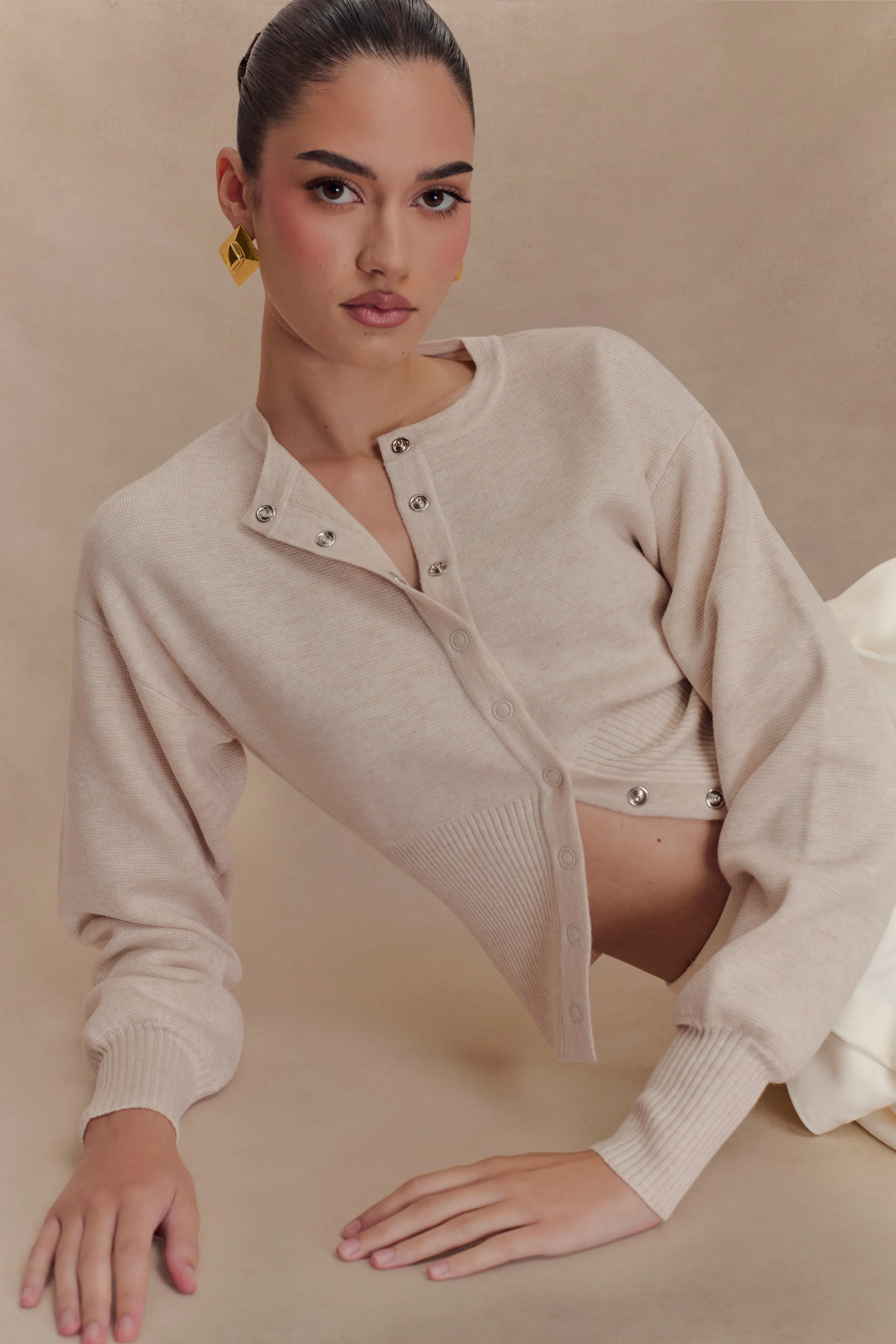 Anti Pill Surface Ferne Button Up Knit Cardigan - Oat Marle