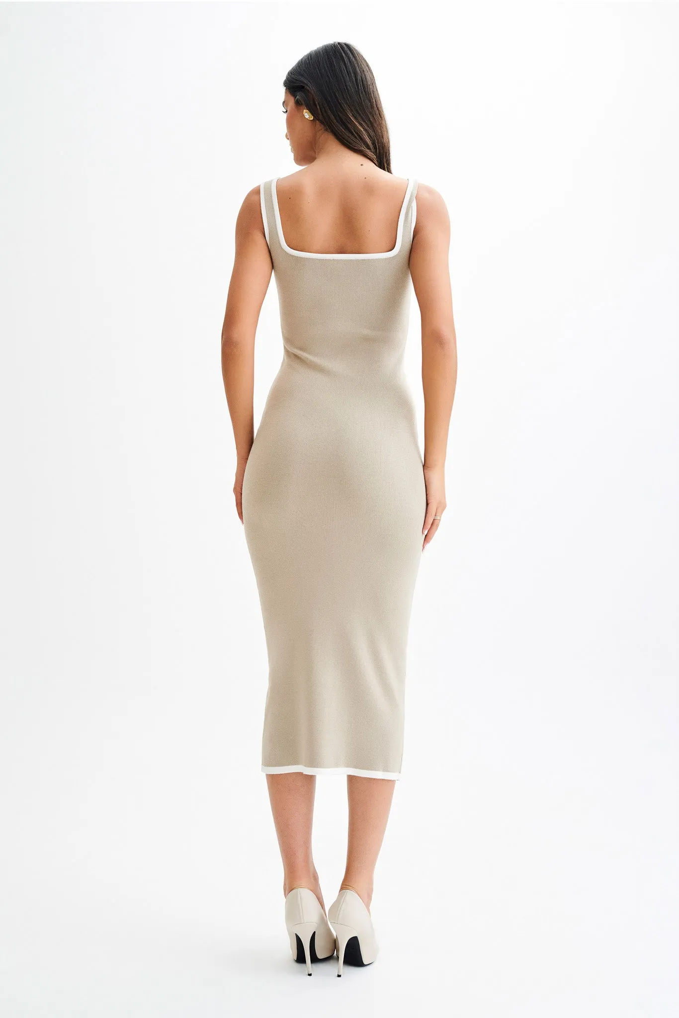 Eimear Contrast Knit Midi Dress - Taupe & Ivory Comfy Look