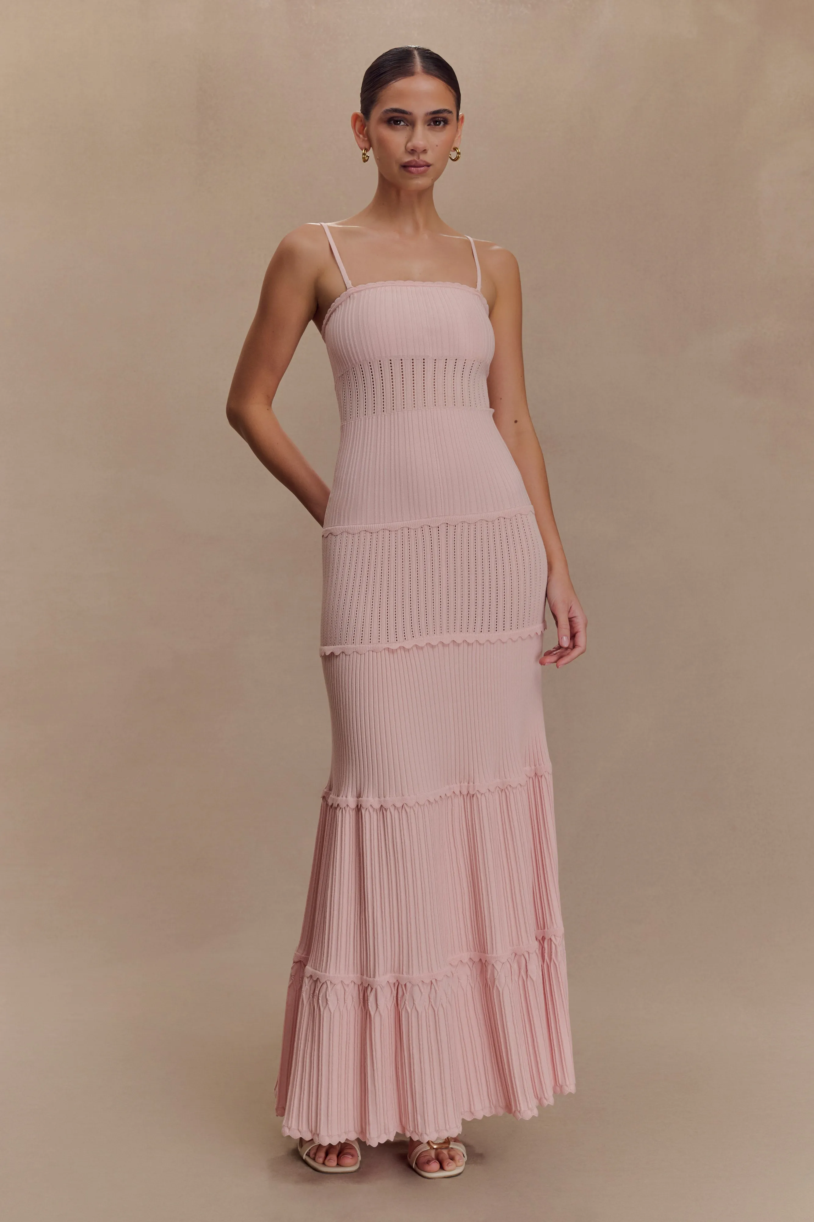 Chic Vibe Cotton Touch Finley Pointelle Knit Maxi Dress - Baby Pink