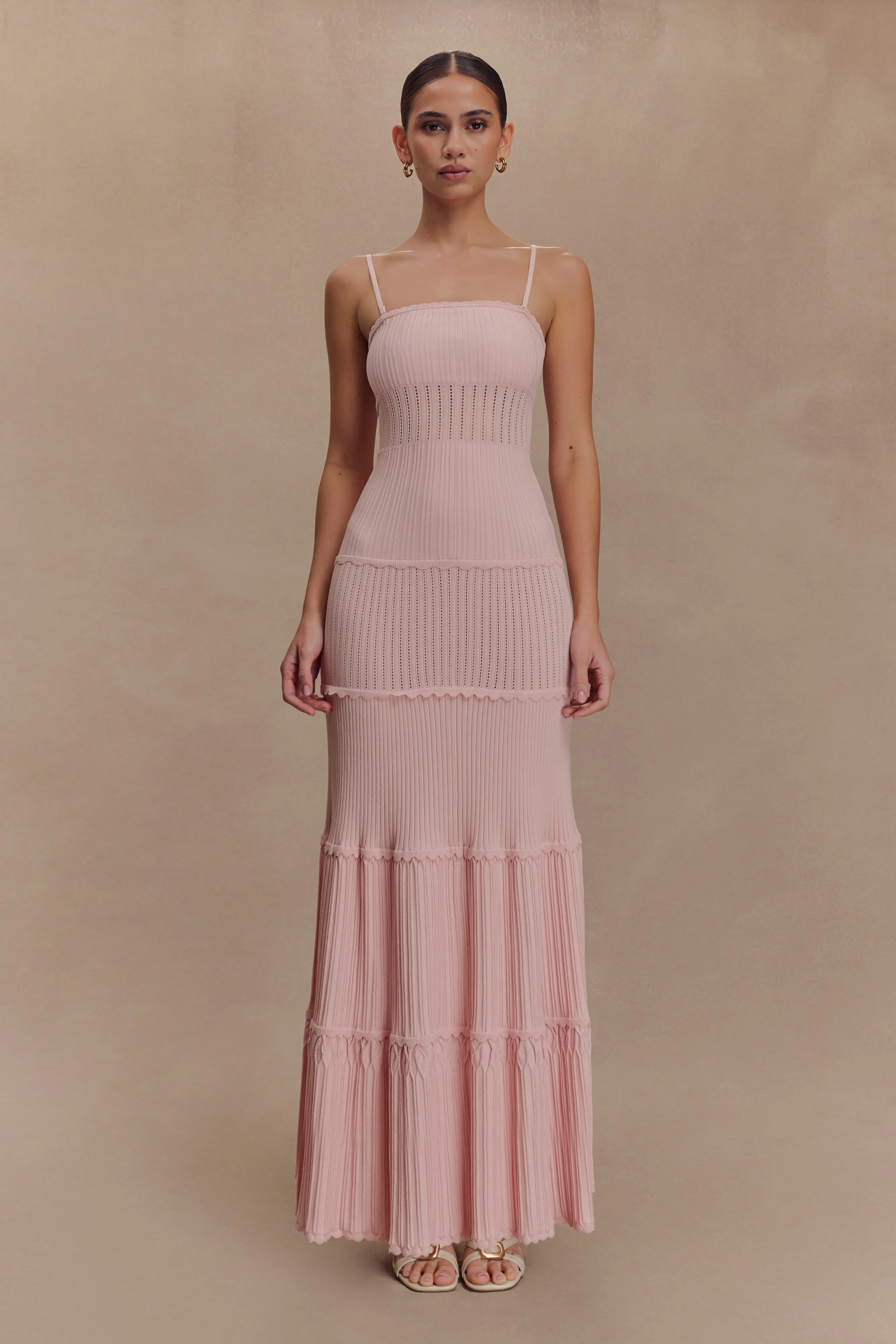 City Friendly Light and breezy summer dress Finley Pointelle Knit Maxi Dress - Baby Pink