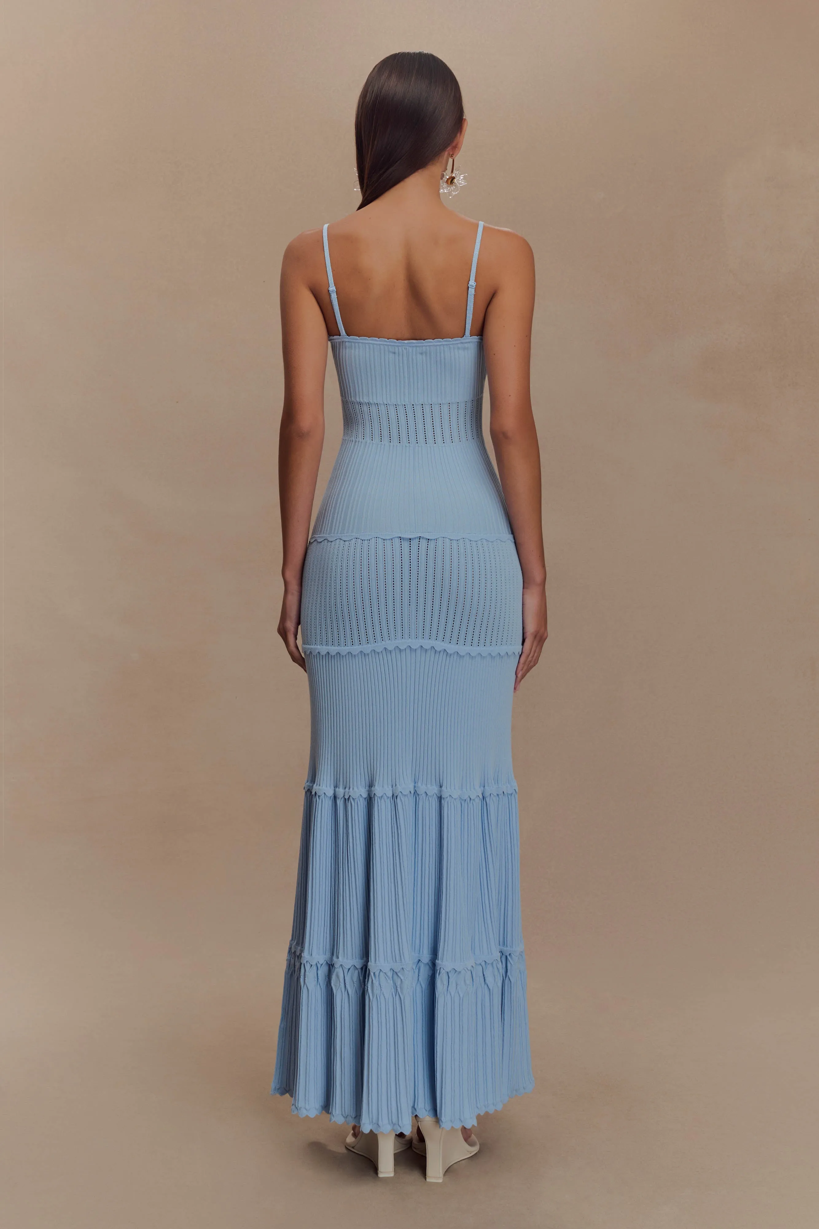 Finley Pointelle Knit Maxi Dress - Cornflower Blue Front Detail Clean Outfit