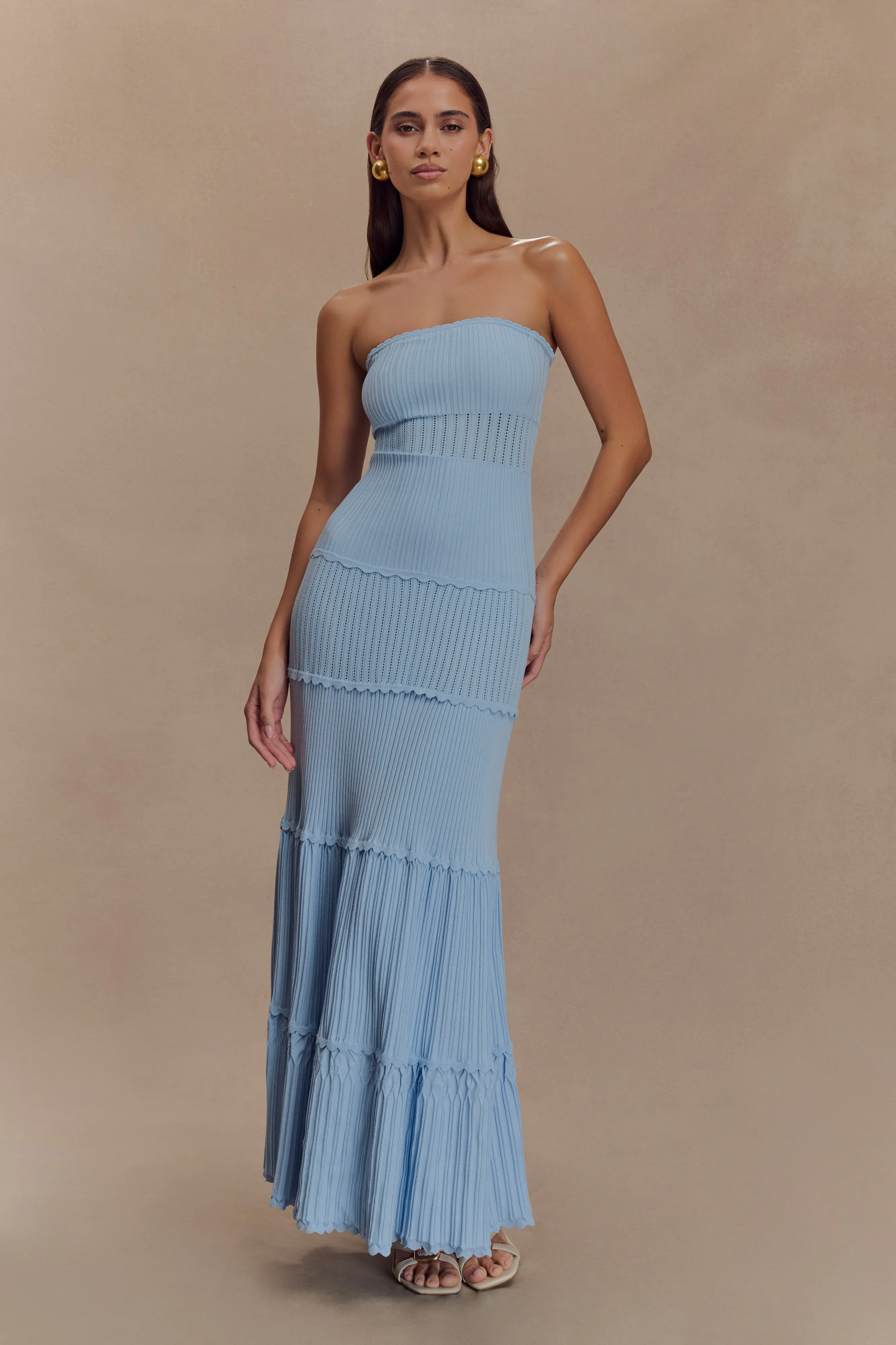 Soft Gradient Luxe Mood Finley Pointelle Knit Maxi Dress - Cornflower Blue