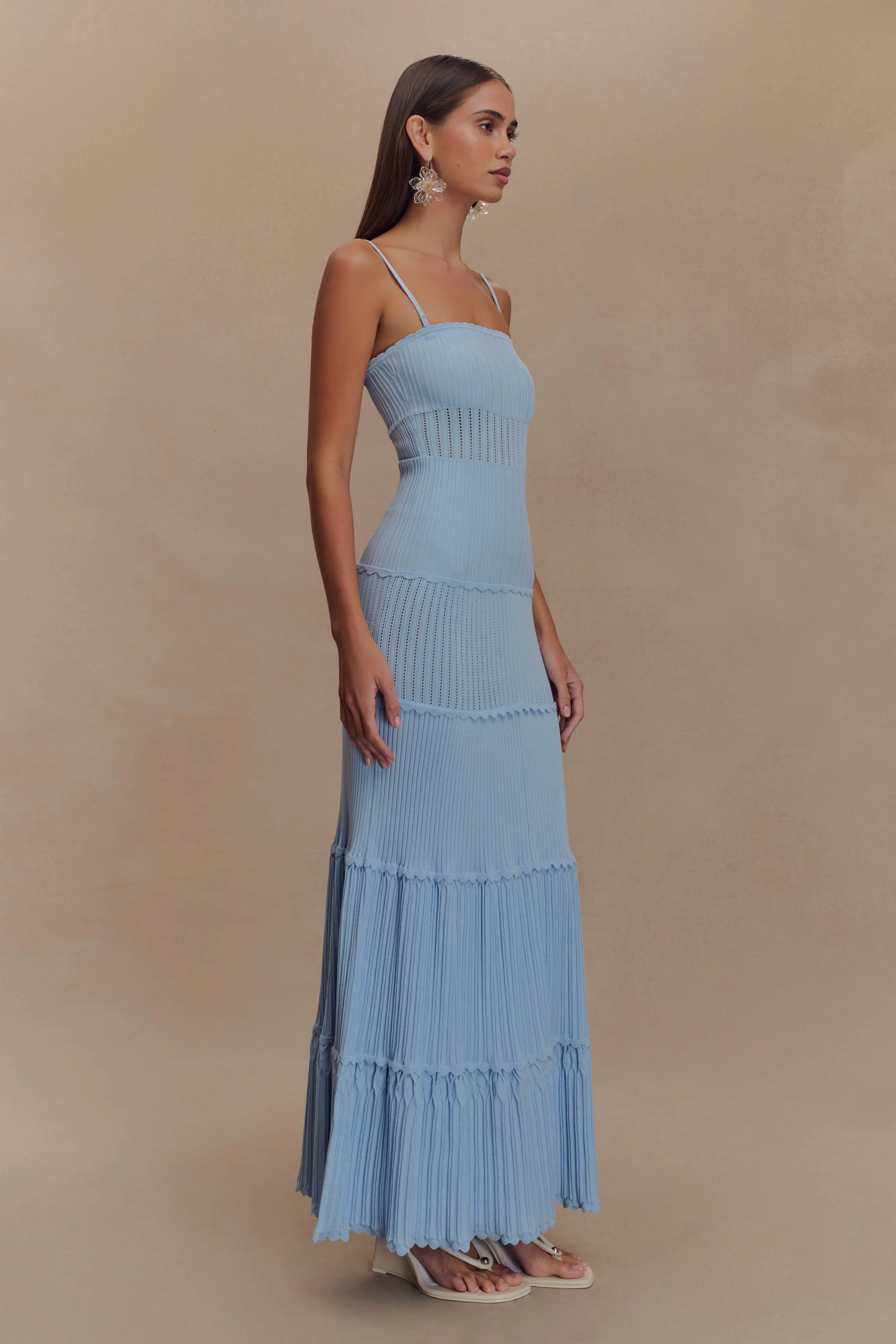 Curve Friendly Relaxed fit wear Finley Pointelle Knit Maxi Dress - Cornflower Blue