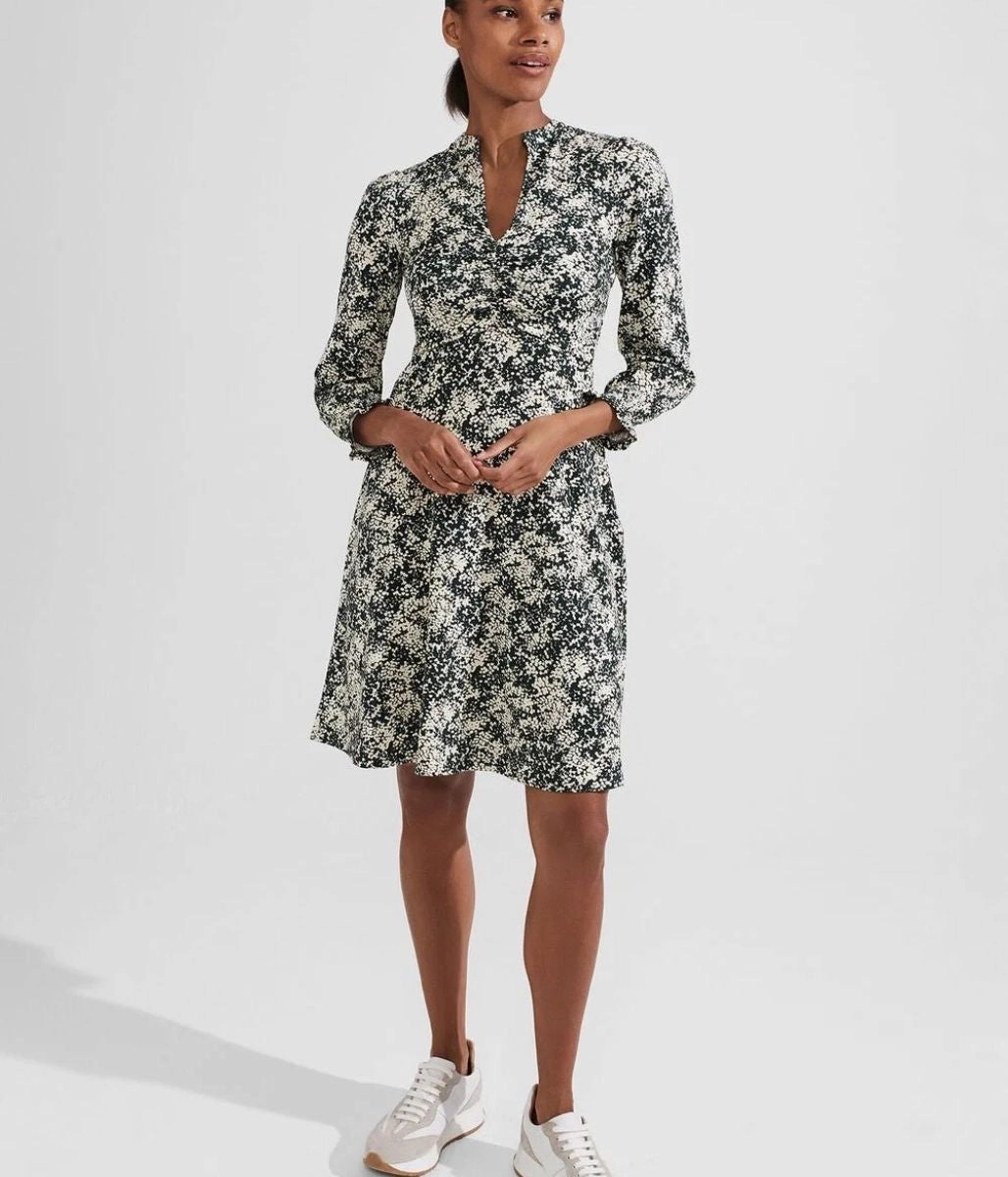 Classic A-line design Green Print Clemence Dress