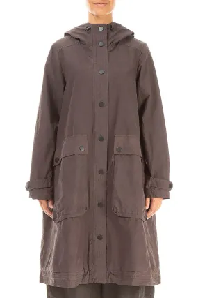 Hooded Forest Brown Cotton Coat Clean Silhouette