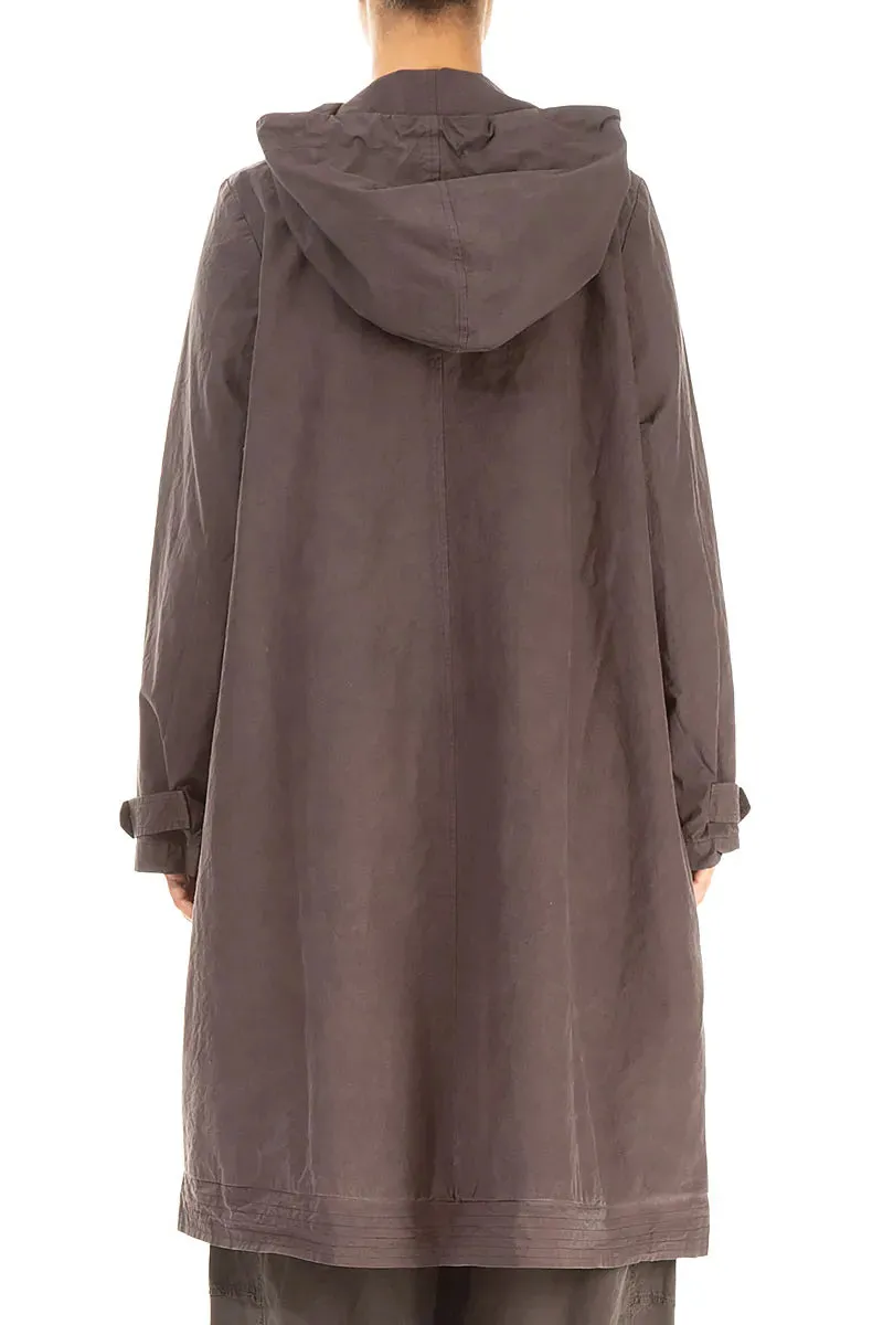 Hooded Forest Brown Cotton Coat Hidden Storage Compartments Tear Resistant Fabric