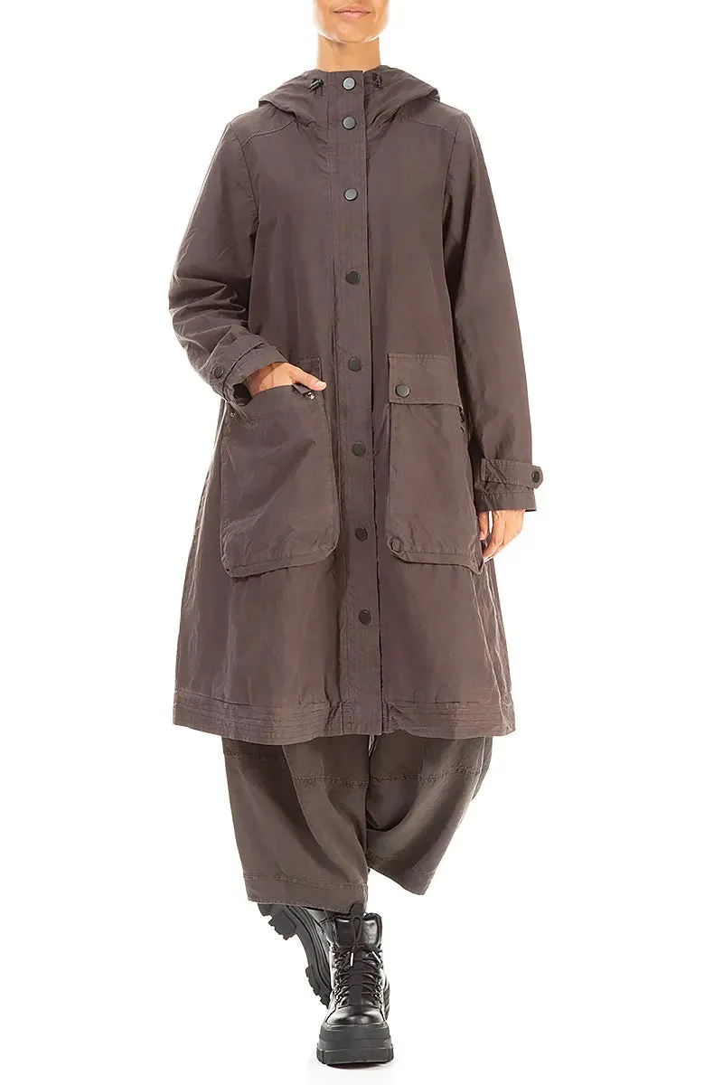 Shrink Resistant Treatment Hooded Forest Brown Cotton Coat