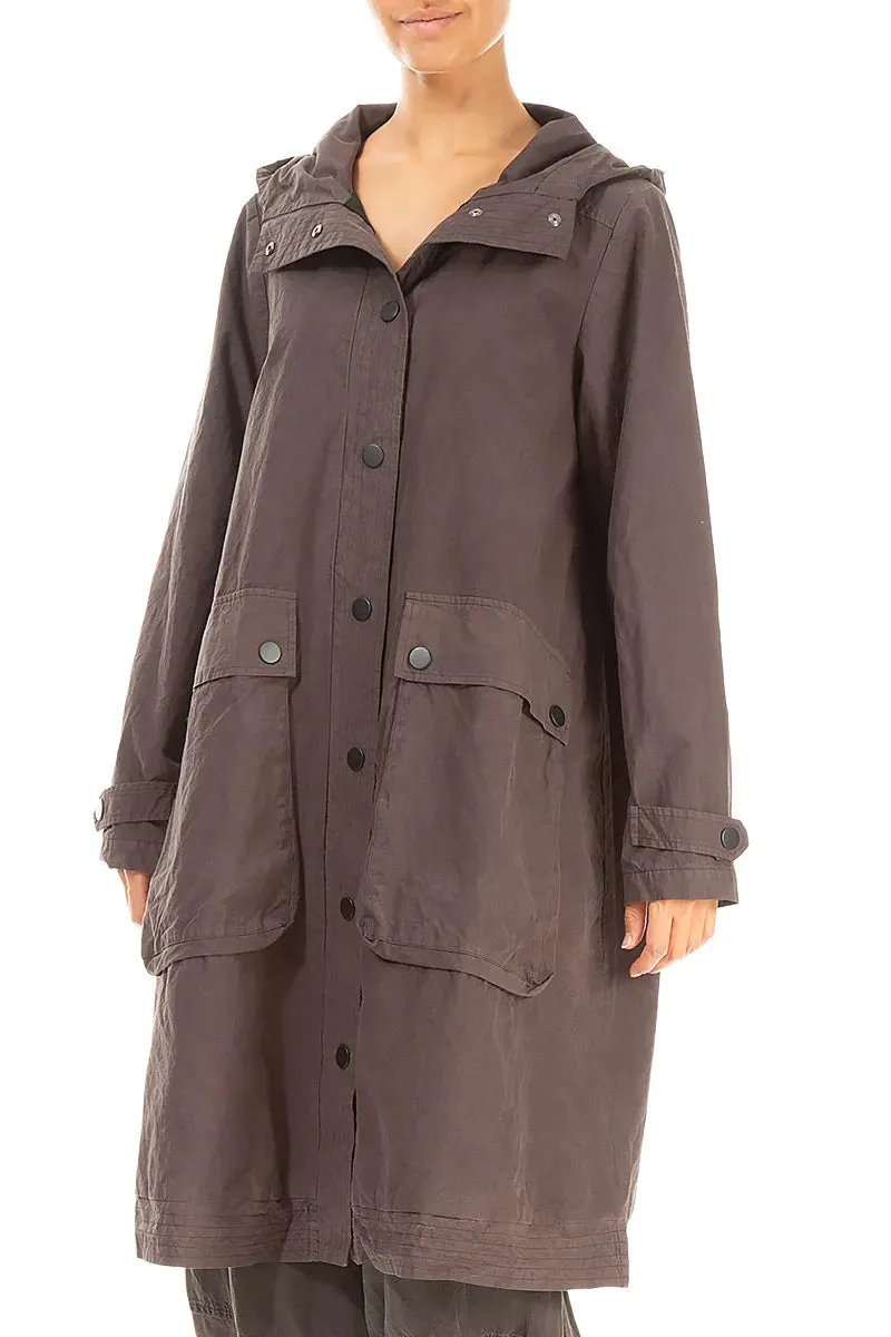 Flat Lock Stitching Heat Resistant Fabric Hooded Forest Brown Cotton Coat
