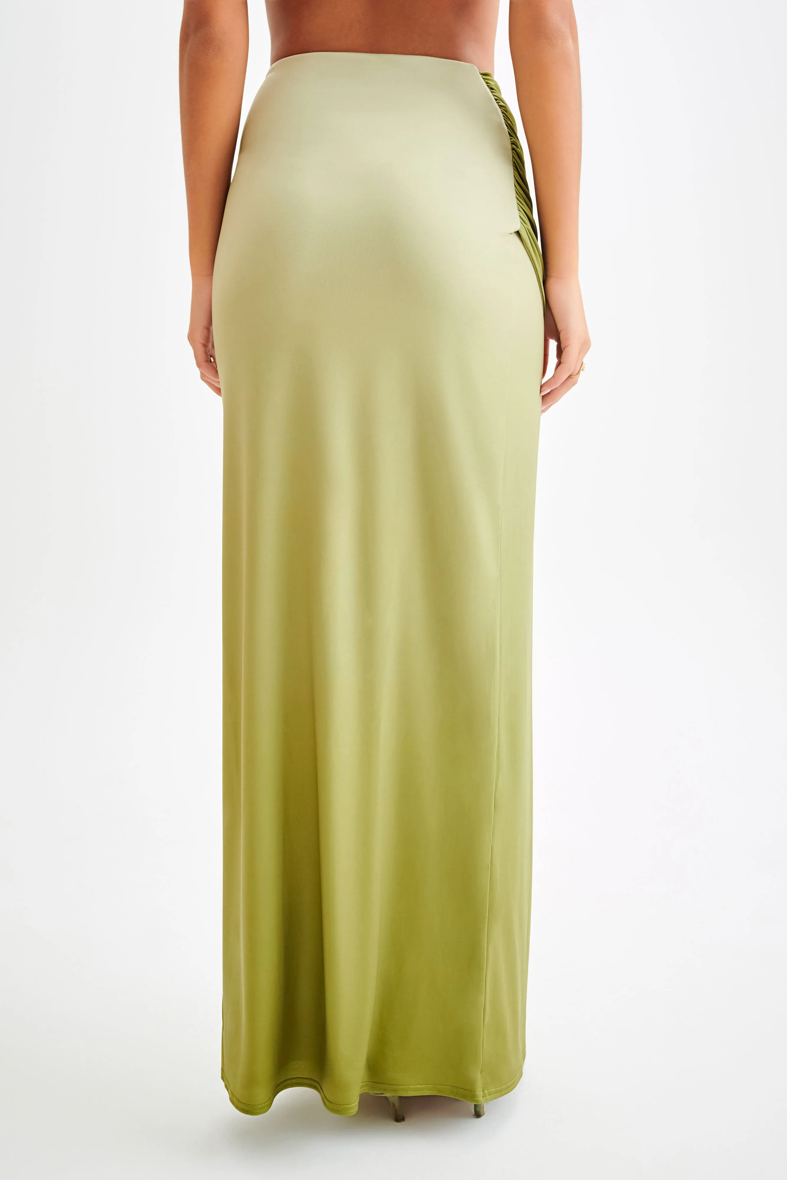 Bronwyn Slinky Ruched Maxi Skirt With Split - Ombre Vintage Olive Quick Release Closure ReinforcedSeams