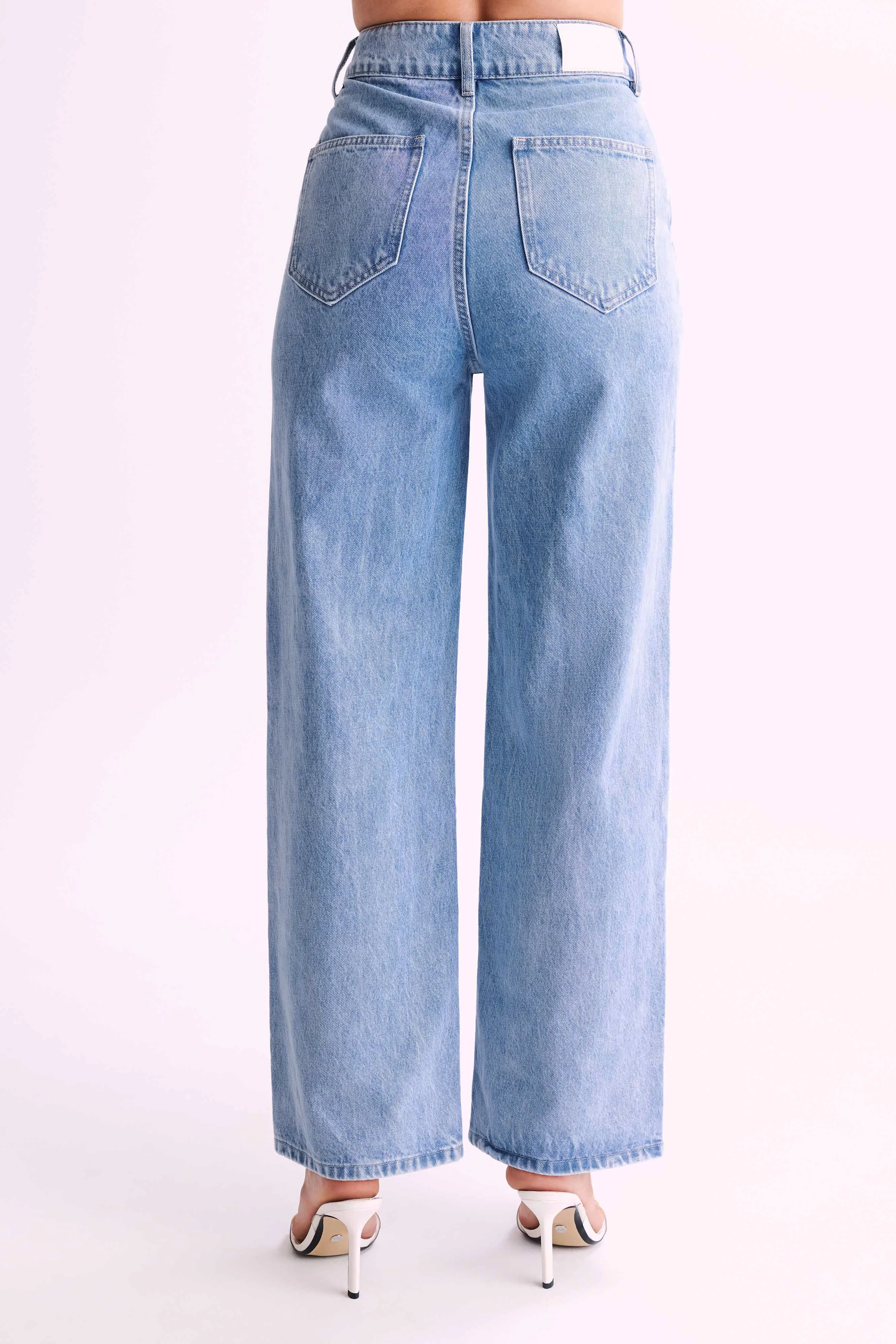 Roxy Wide Leg High Waist Denim Jeans - Mid Blue Unrestricted Movement