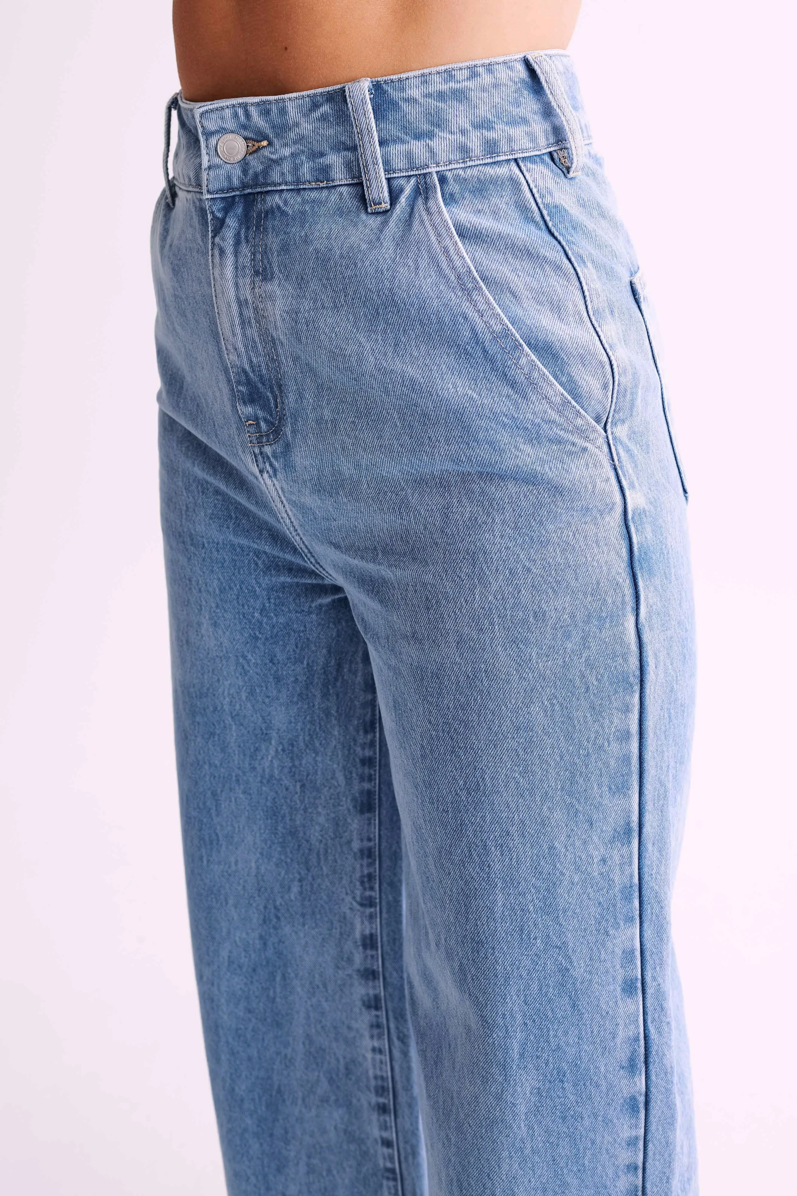 Roxy Wide Leg High Waist Denim Jeans - Mid Blue Stylish Comfort