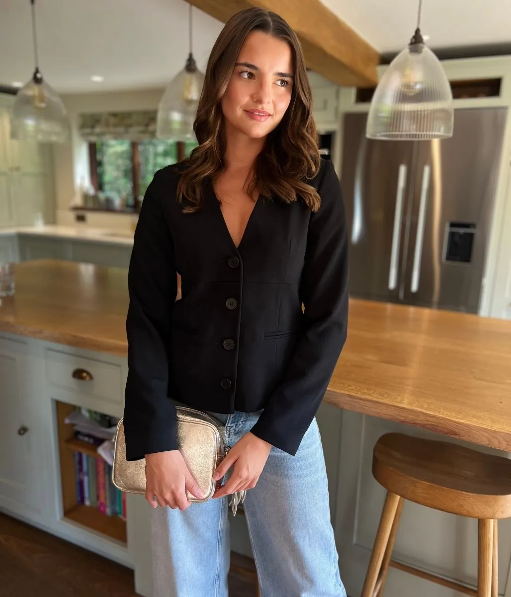 Black V Neck Blazer Layer Up Style