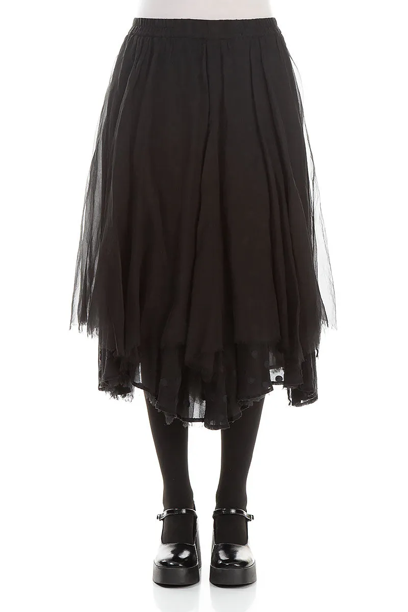 Day Wear Flared Black Silk Chiffon Skirt