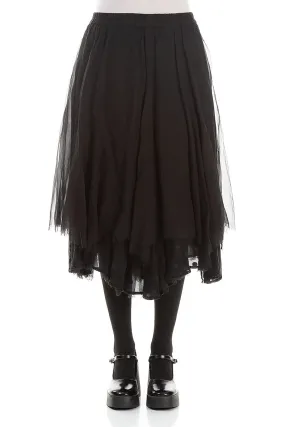 Day Wear Flared Black Silk Chiffon Skirt