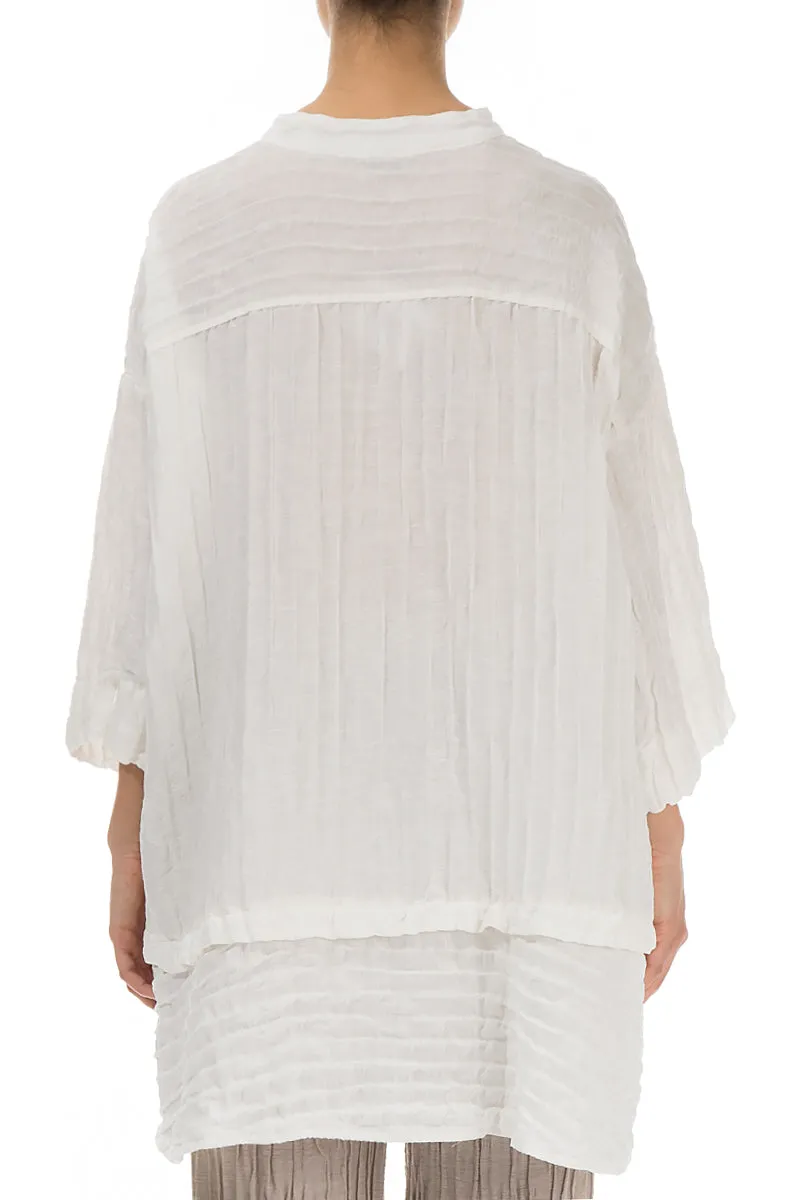 Vibrant Colors Durable Material Flared Crinkled Off White Silk Shirt