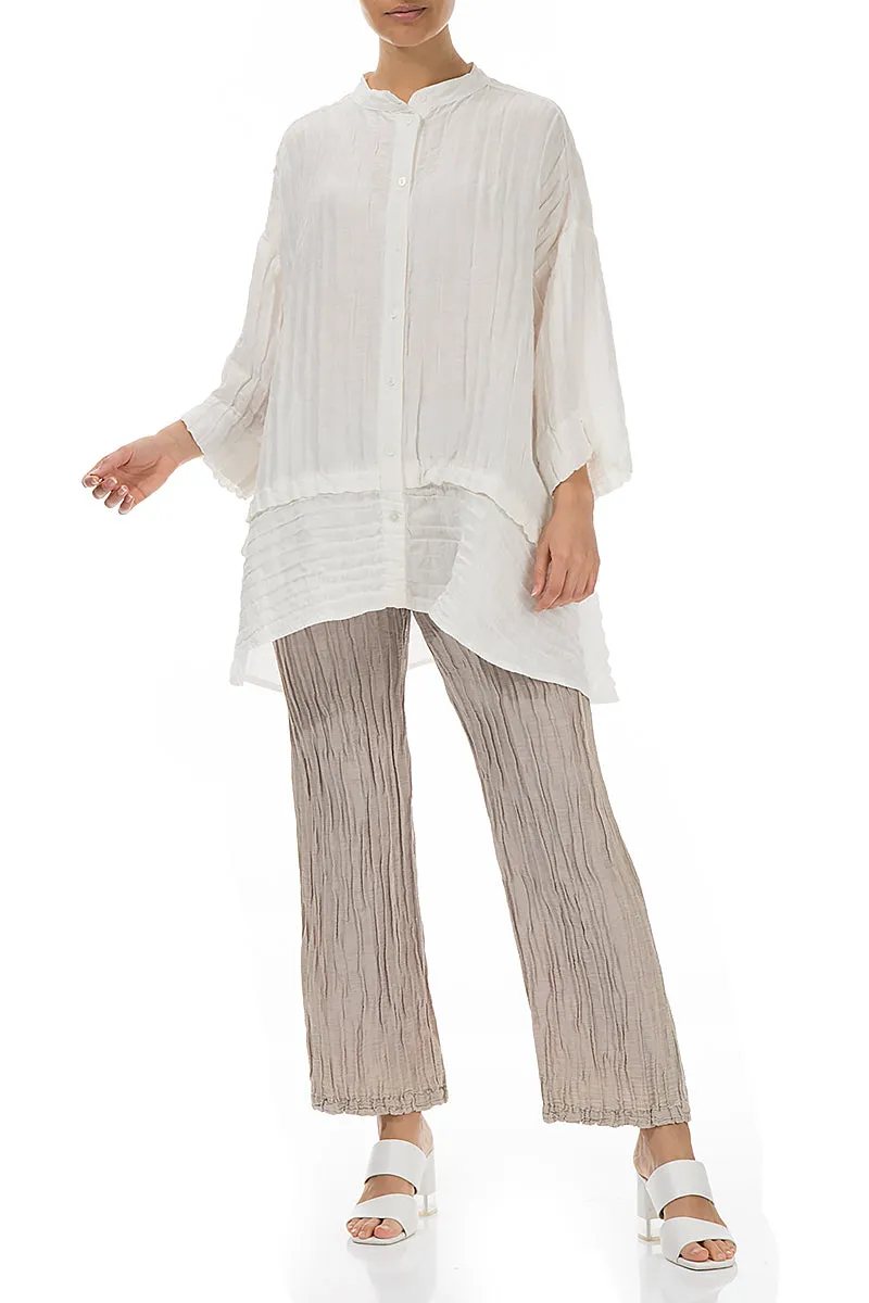 Flared Crinkled Off White Silk Shirt Poolside Lounge