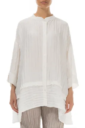 Flared Crinkled Off White Silk Shirt Versatile Look Winter Retreat
