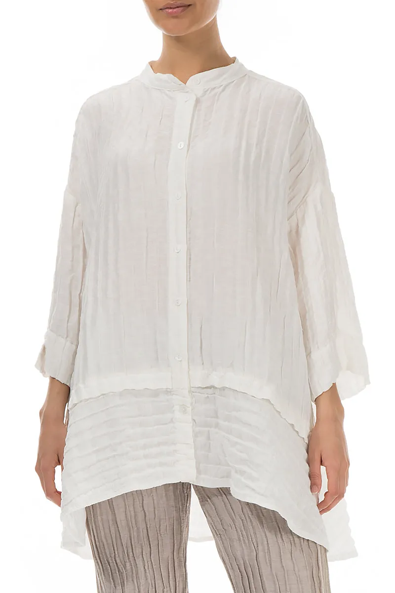 Boho chic Breathable mesh Flared Crinkled Off White Silk Shirt