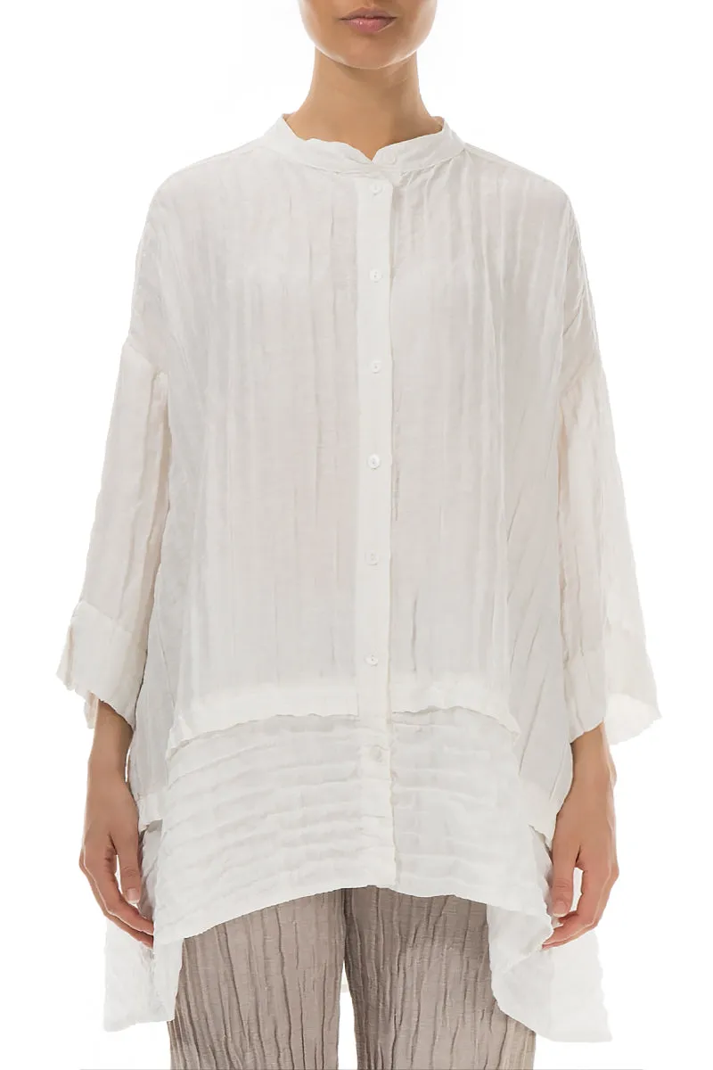 Flared Crinkled Off White Silk Shirt Versatile Look Winter Retreat