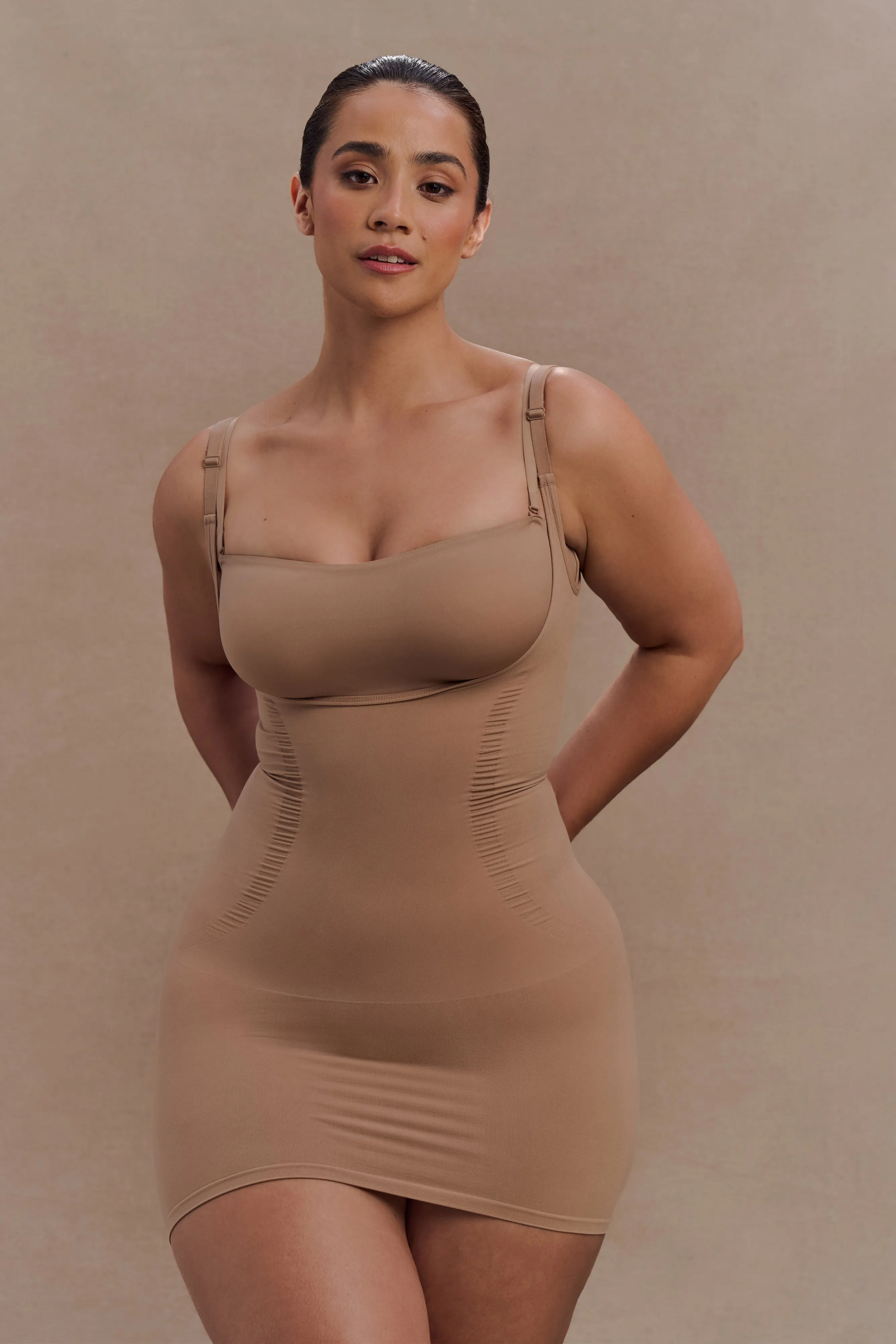 Blush Glow Jocelyn Backless Shapewear Mini Dress - Latte