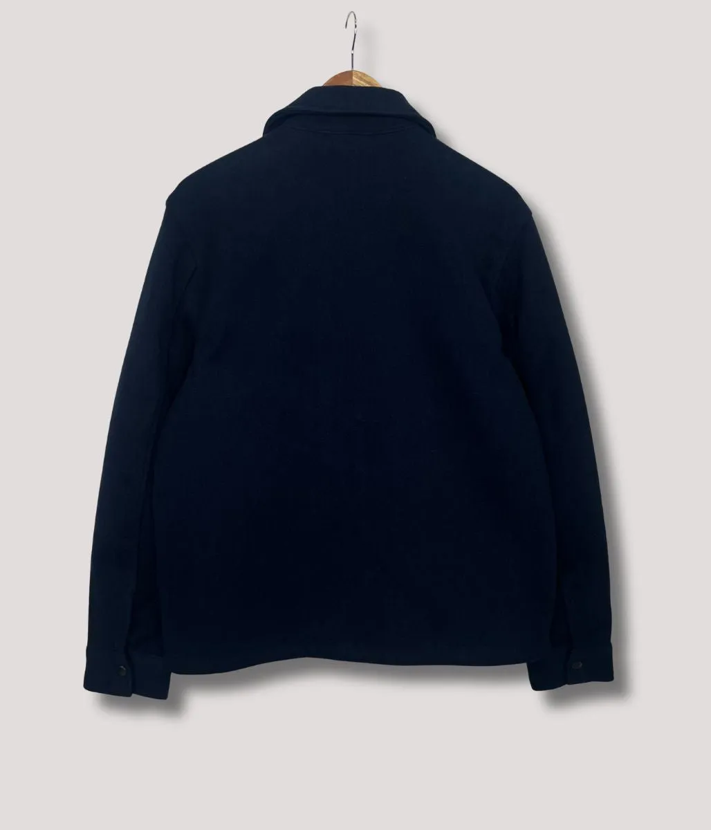 Secure Chest Pocket Mens Patch Pocket Zip Through Collared Navy Blue Jacket