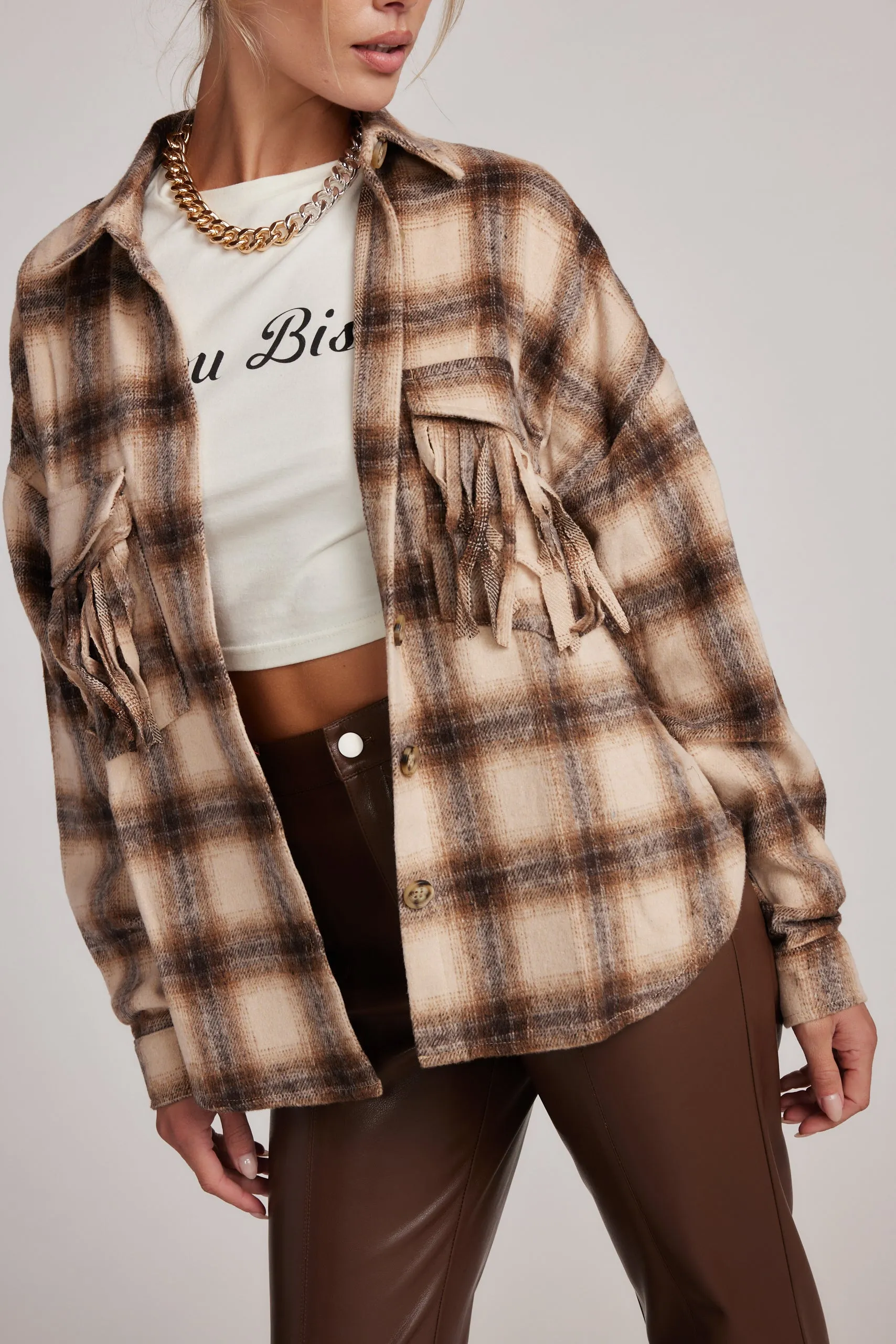 Basic Tank Devin Brown Fringe Shacket