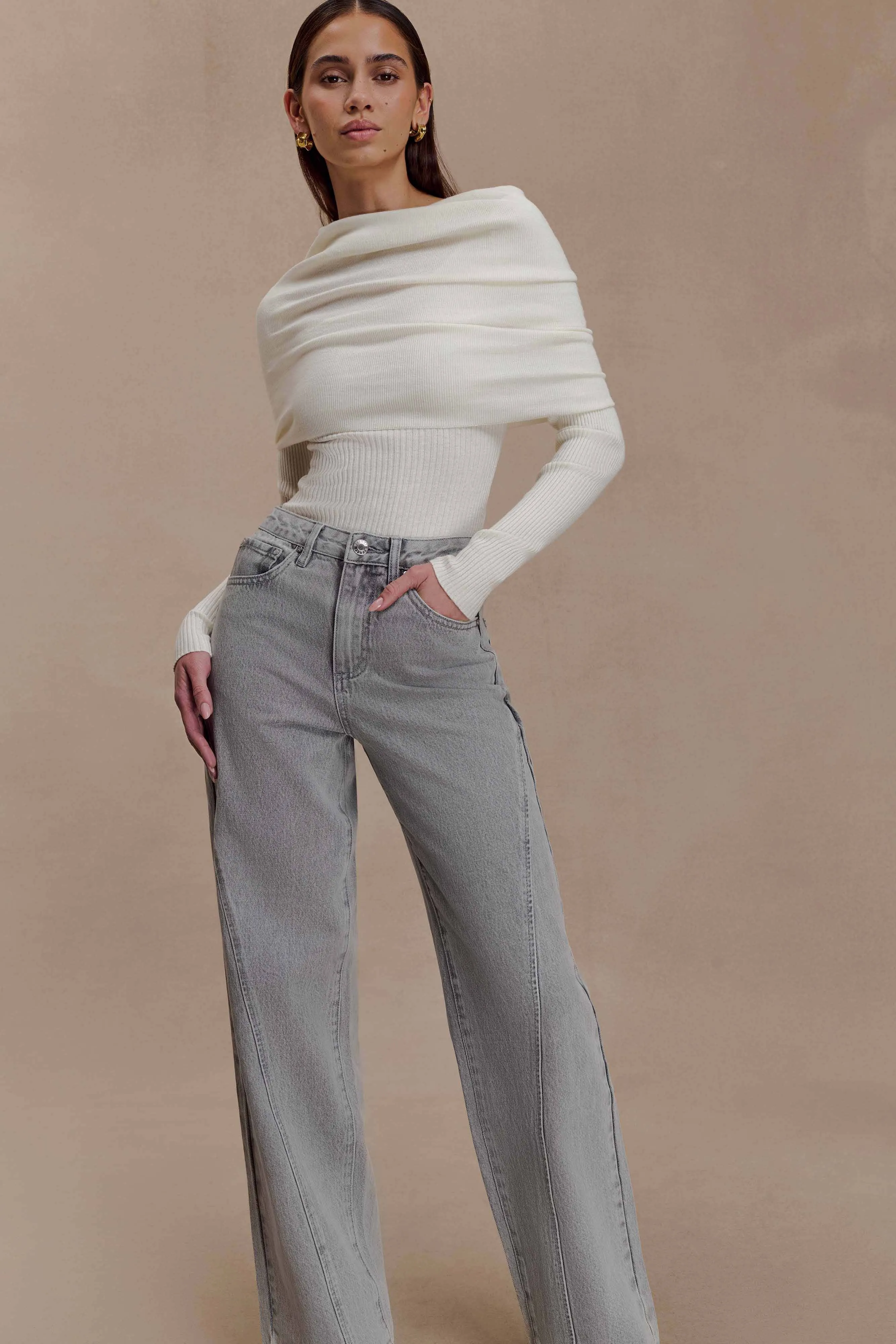 Georgette Mid Rise Paneled Denim Jeans - Grey Multi Pocket Configuration