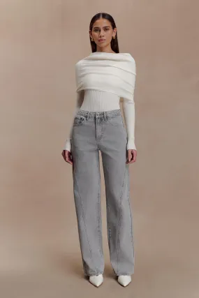 Georgette Mid Rise Paneled Denim Jeans - Grey Flexible Leg