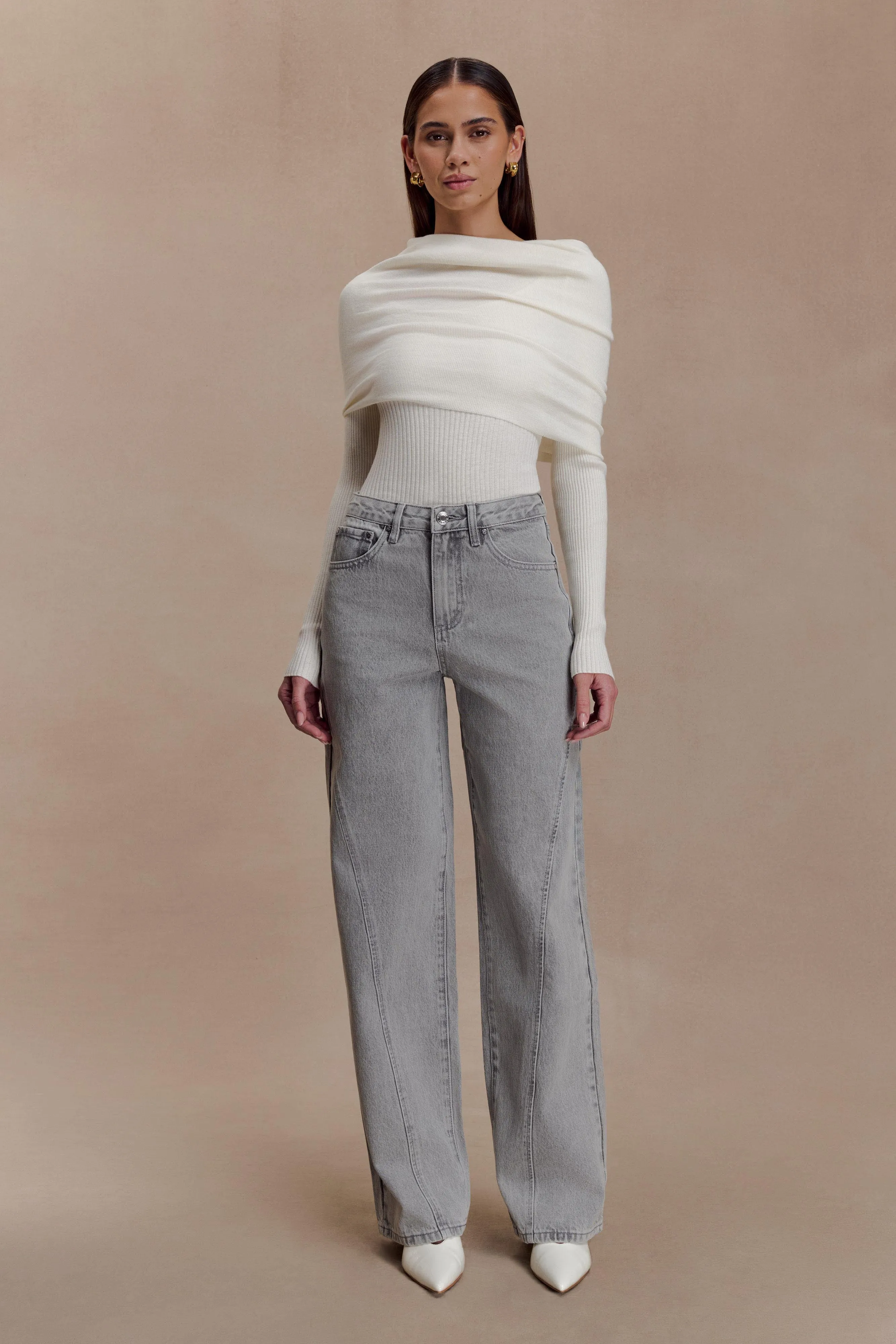 Georgette Mid Rise Paneled Denim Jeans - Grey Flexible Leg